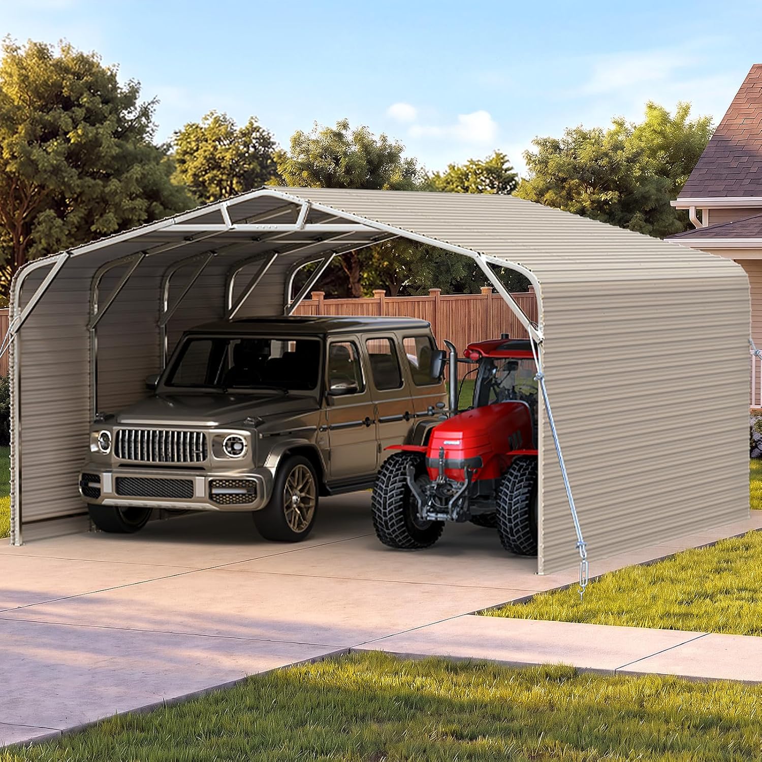 Quictent 20x20 ft Heavy Duty Double-car Metal Carport, Fully Shaded Outdoor Garage Side Canopy with Side Panels and Pre-drilled Holes, Suitable for Parking Cars, Boats and Agricultural Equipment