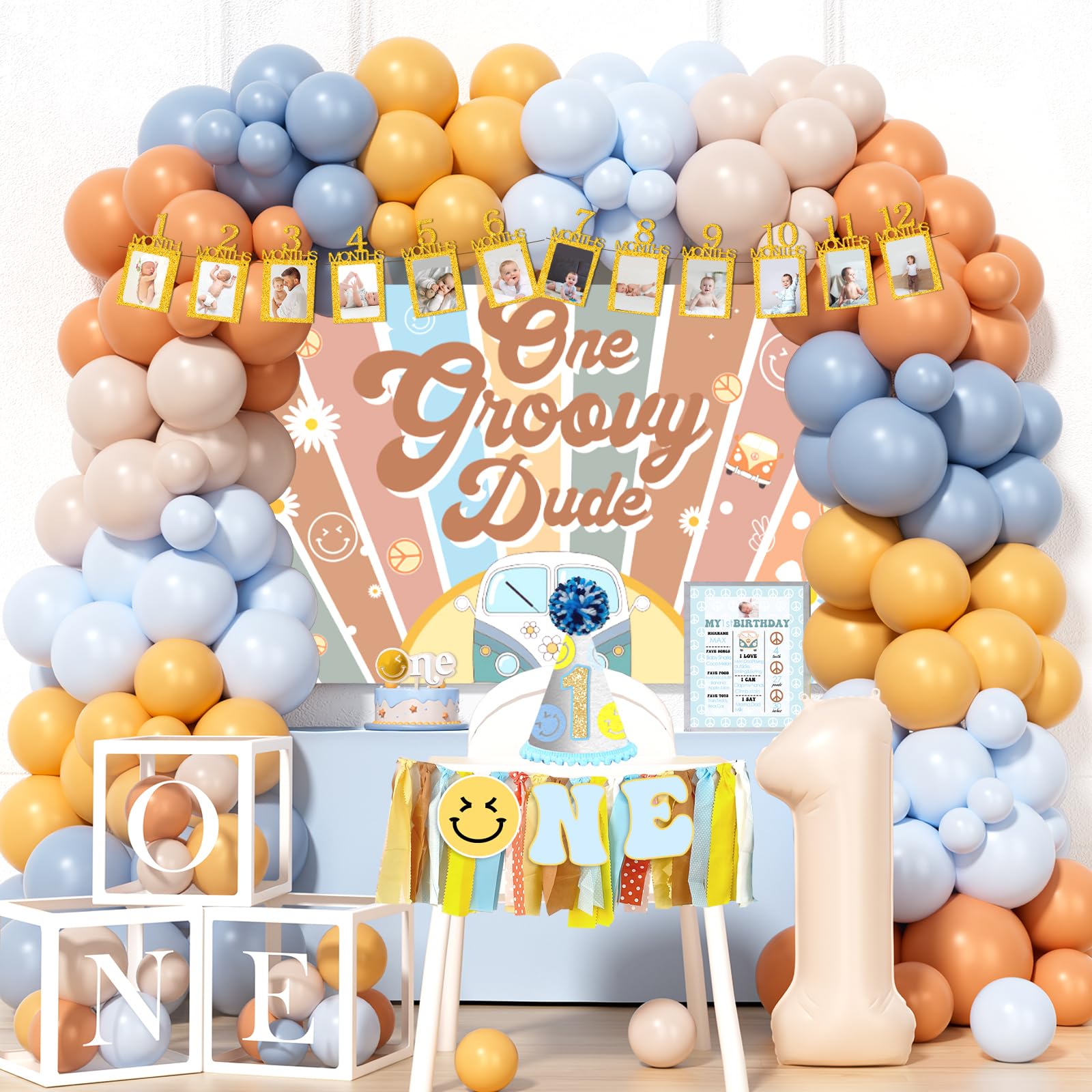Amazon.com: Hombae One Groovy Dude Birthday Decorations, Groovy