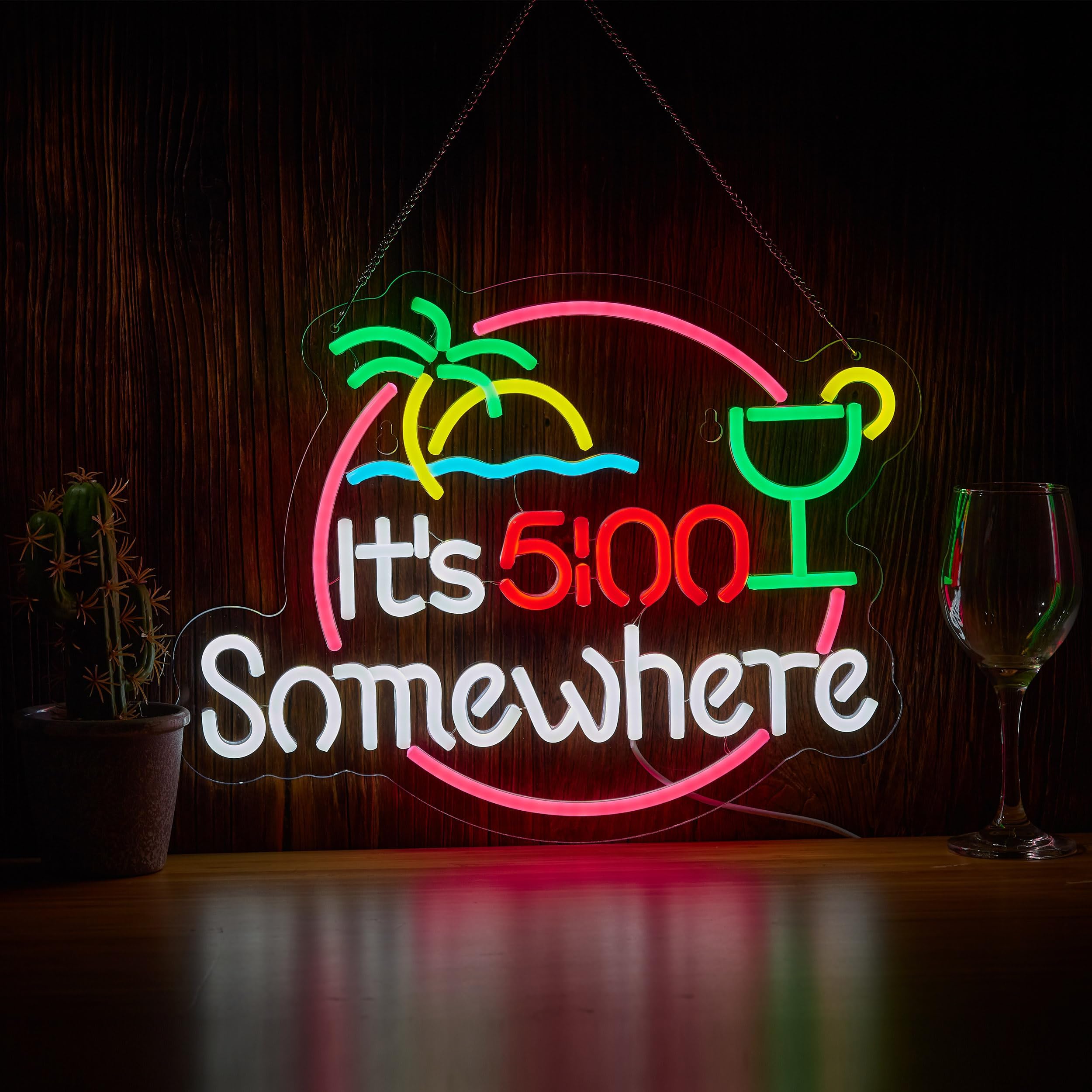 Its 5 00 O'clock Some Where Neon Sign for Wall Décor Dimmable It's Five O'clock Somewhere LED Bar Beer Garage Neon Light USB Powered Neon Signs Decor