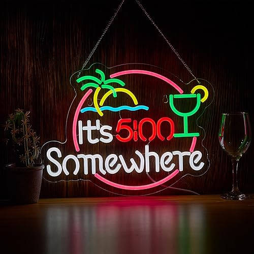 Miniatura 9 de Letrero de neón grande de 24 pulgadas con texto en inglés «Its 5 00 O'clock Some Don» para decoración de pared, luz LED regulable para hombre, Color
