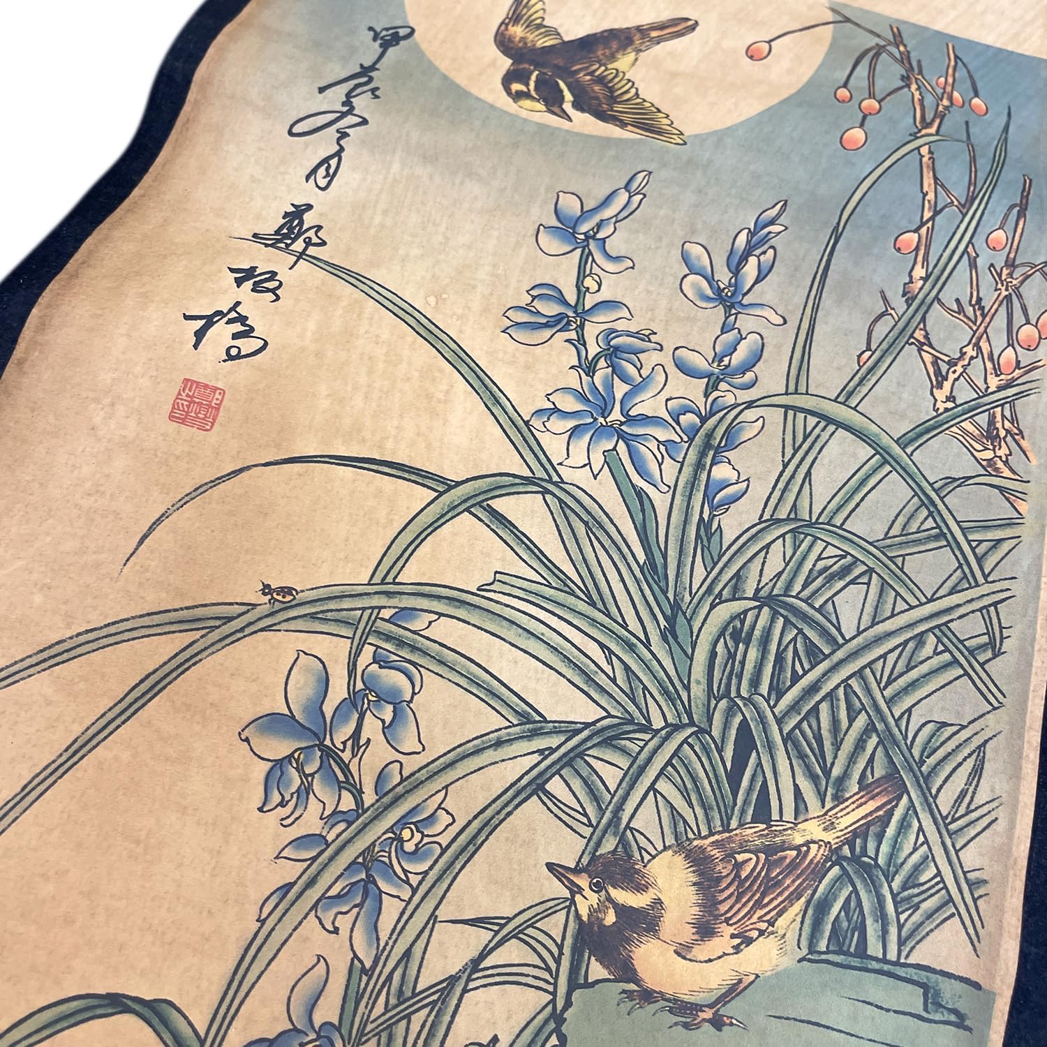 Wall Scroll Hanging Painting Decor, Chinese Traditional Art Set of 4 Vintage Flower Paintings Ancient Painting Replica, Plum Orchid Bamboo Chrysanthemum