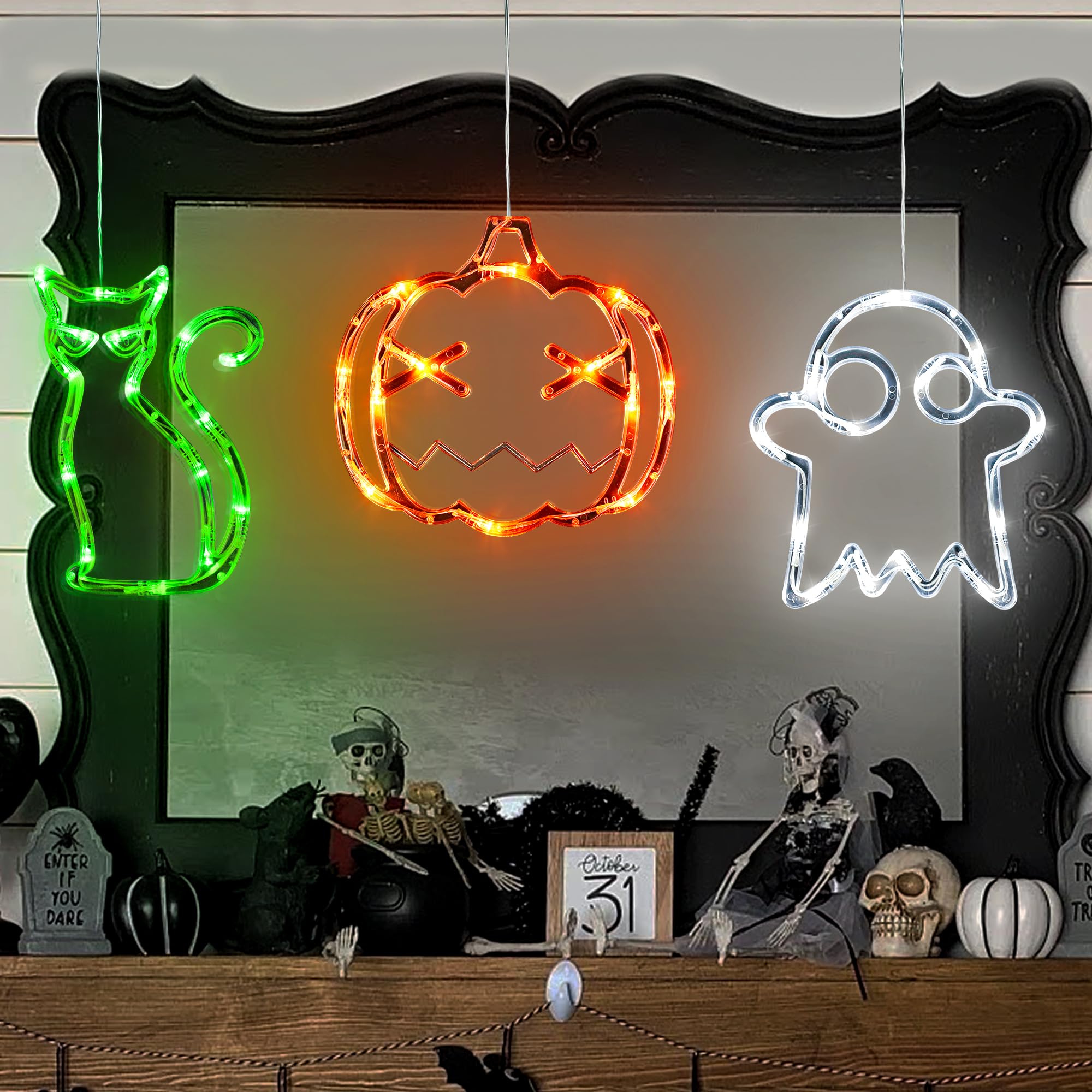 3 Luces De Calabaza LED Para Halloween | Decoración Mesa Otoño | Funciona Con Pilas | Para Interior Y Exterior