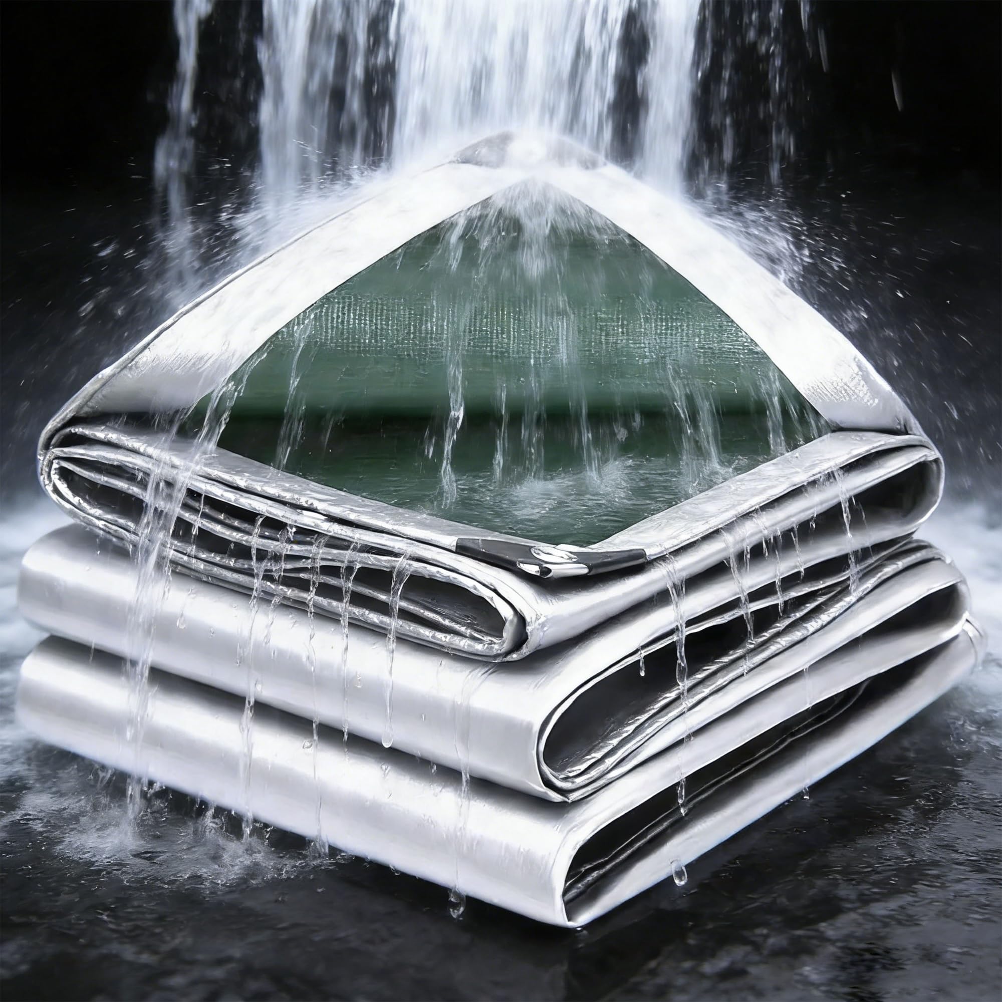 Bâche imperméable 200g/m² PE 7x7m et résistante en polyéthylène pour extérieur,résistante au Gel et aux UV,pour Jardin,tonnelle,Camping,Meubles,abri de Jardin argenté Vert
