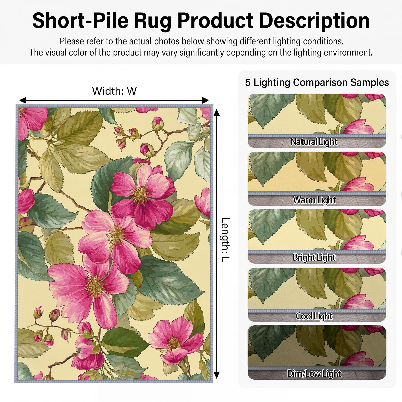 Générique Traditionnel Moderne Tapis de Salon 80 x 150 cm, Doux Rustique Botanique Floral Feuille Verte Imprimé Tapis - Moquette Antidérapant pour Salle à Manger Chambre Couloir Bureau Salle de Jeu
