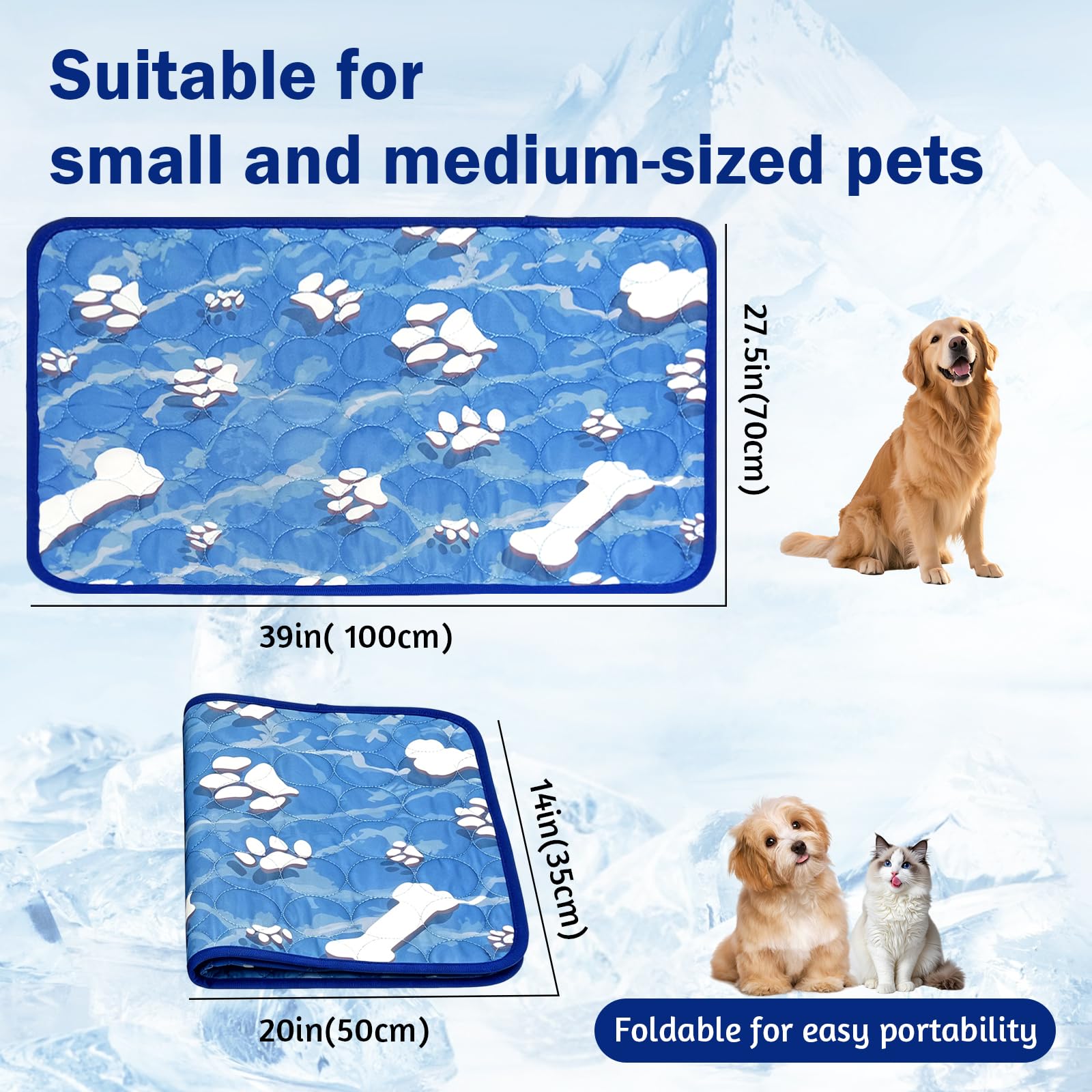 Tappetino Refrigerante Per Cani Gatti 100X70CM,Tappetino Rinfrescante Auto-Raffreddante Antiscivolo Per Cani Gatti,Pieghevole Lavabile,Adatto Per Pavimenti,Divani Gabbie Per Animali Domestici