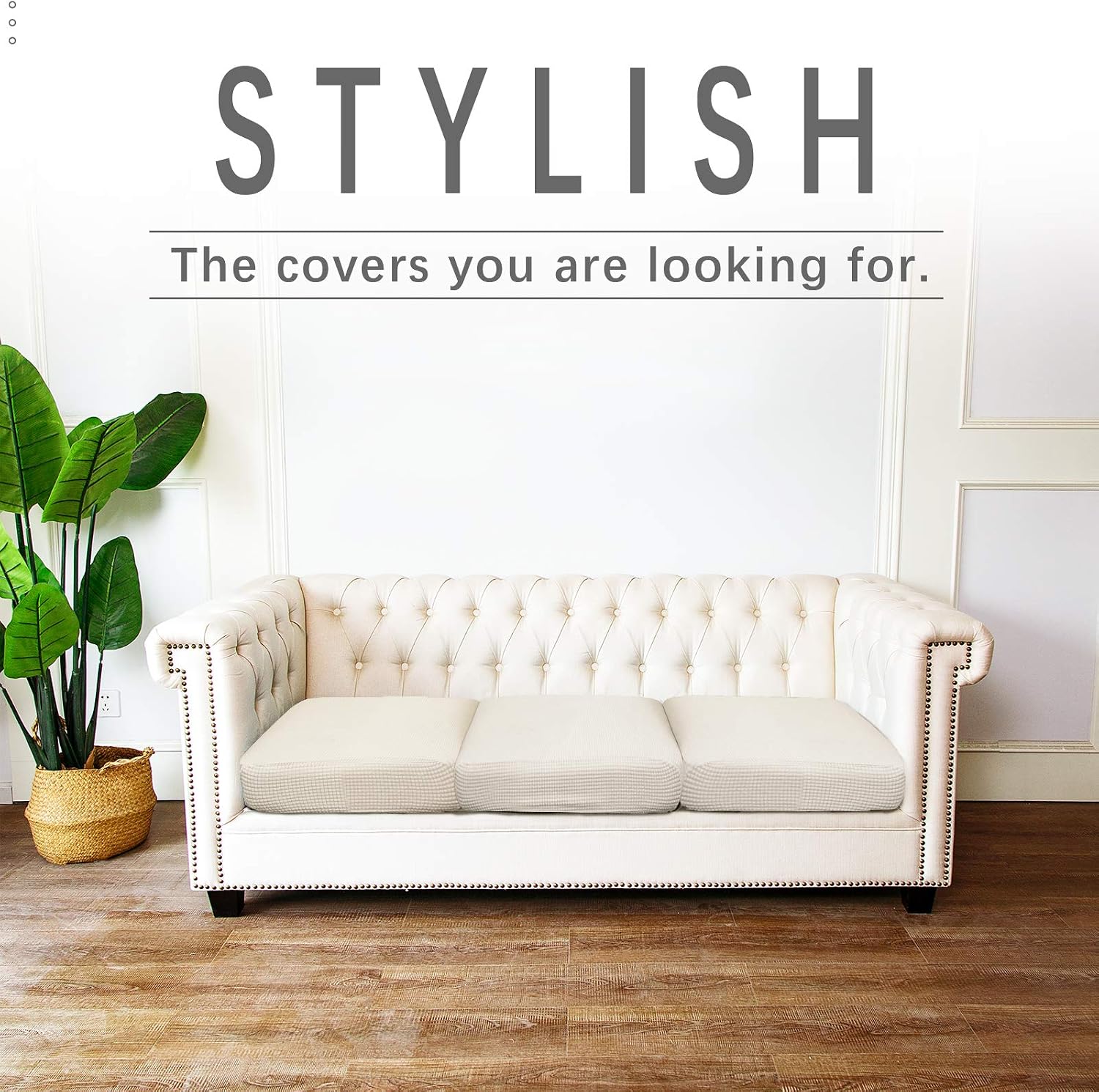 Argstar 2 Pieces Stretch Sofa Seat Cushion Cover, Reversible Soft Sofa Cushion Slipcover, Spandex Jacquard Sofa Sofa Cushion Furniture Protector with Elastic Bottom for 2-Seat Sofa (Loveseat, White)