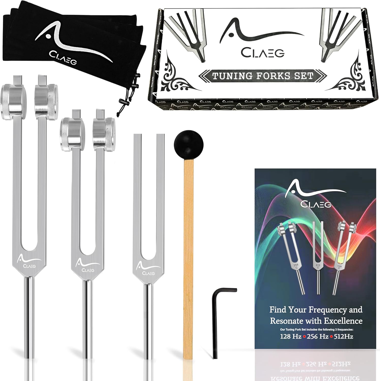 Tuning Forks for Healing (128Hz, 256Hz, 512Hz) Chakra Balancing Medical-Grade Chakra Set-Tuning Fork Set Frequency Healing Devices for Yoga, Sound Therapy, Musical Instruments, Meditation Accessories