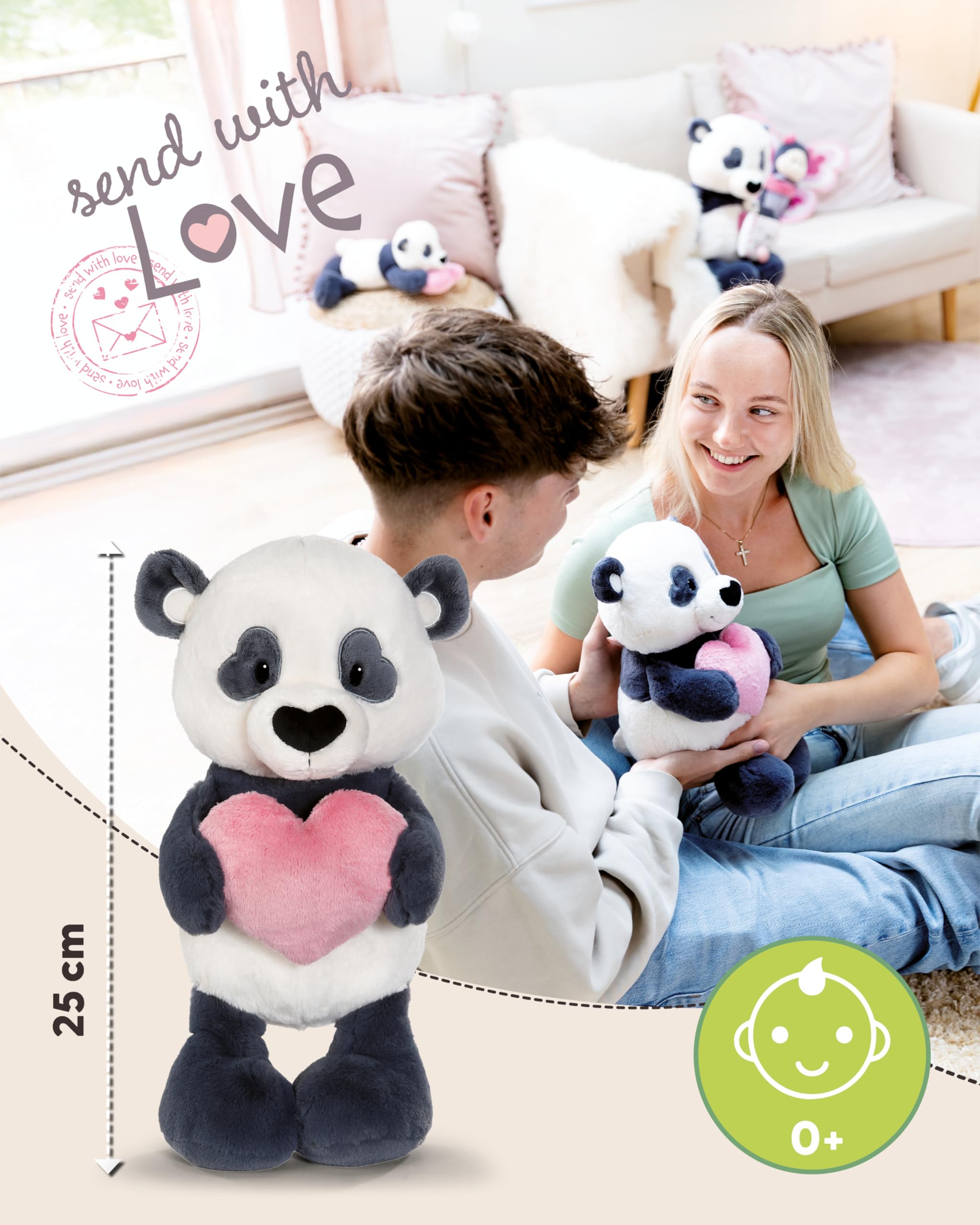 NICI Panda z sercem, miękki pluszak, urocza maskotka do przytulania i zabawy, świetny pomysł na prezent dla dzieci i dorosłych, 25 cm, czarna – 62609