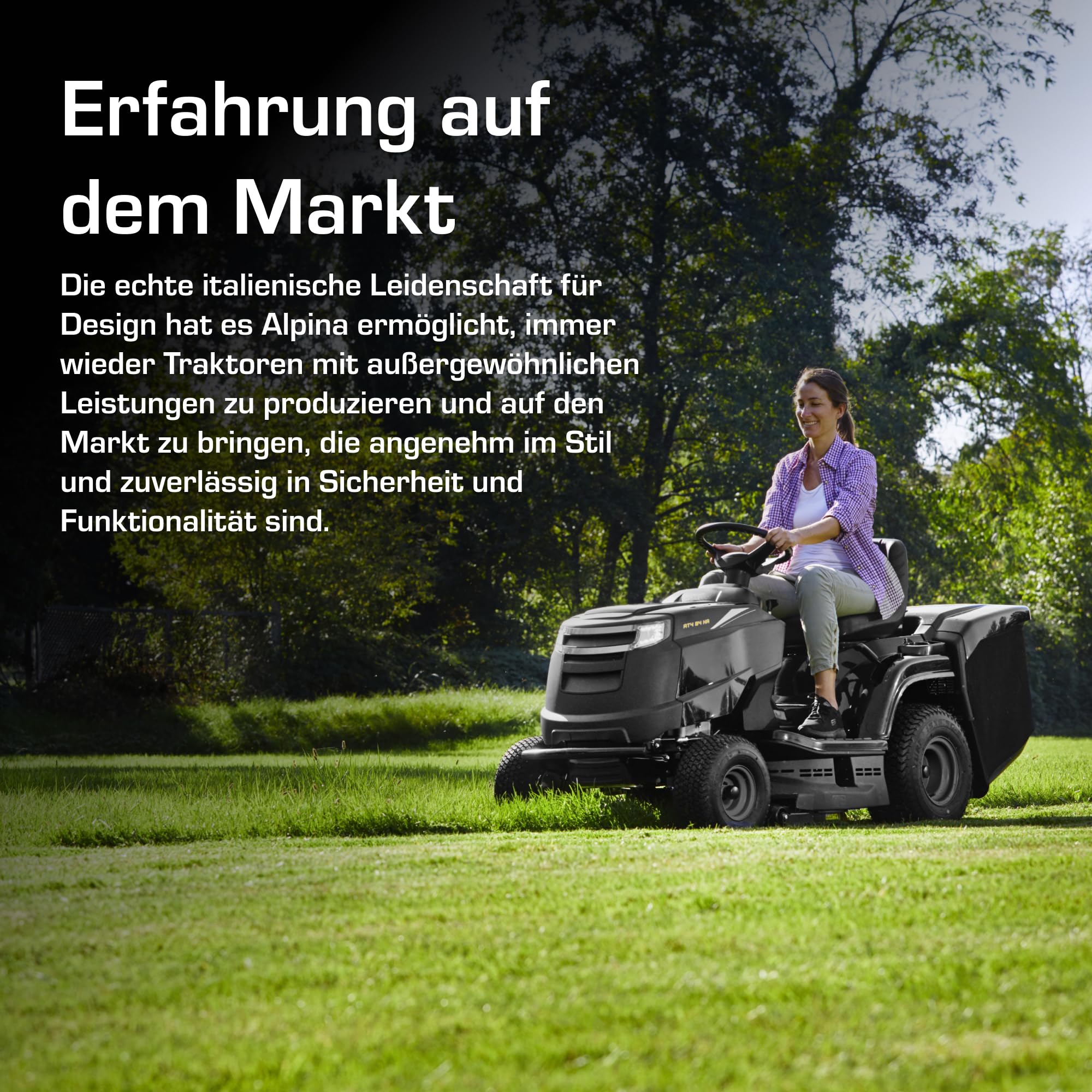 Alpina AT4 84 HA Gartentraktor, 6,3 kW, 84 cm – Fangkorb 200 l, Hydrostatikgetriebe – Rasenflächen Bis 3.500 m²