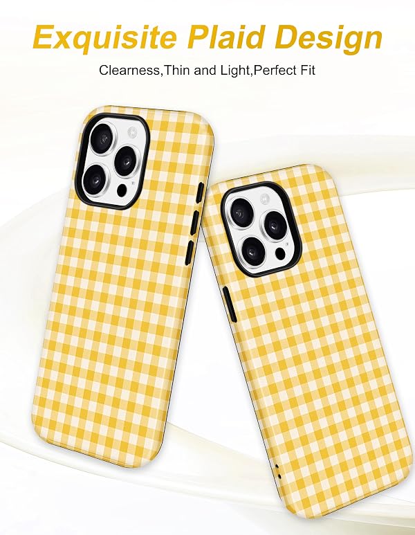 Aitipy Magnetic Plaid Phone Case for iPhone 16 Pro, Yellow by Aitipy - Used condition - Image 3