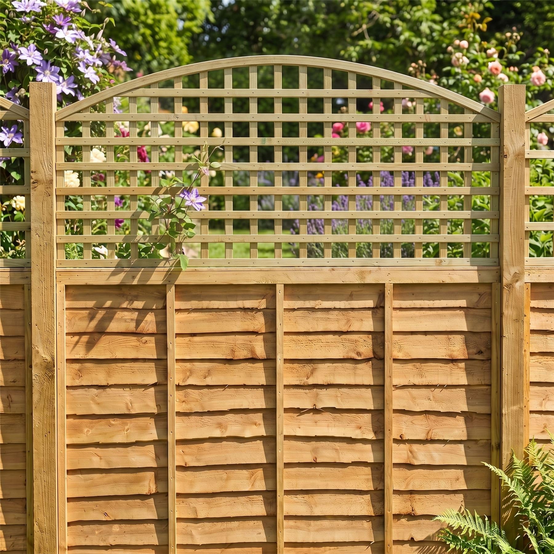 Privacy Fence Panel Topper 6ft x 2ft Arch Top Square Trellis Wooden 3pk