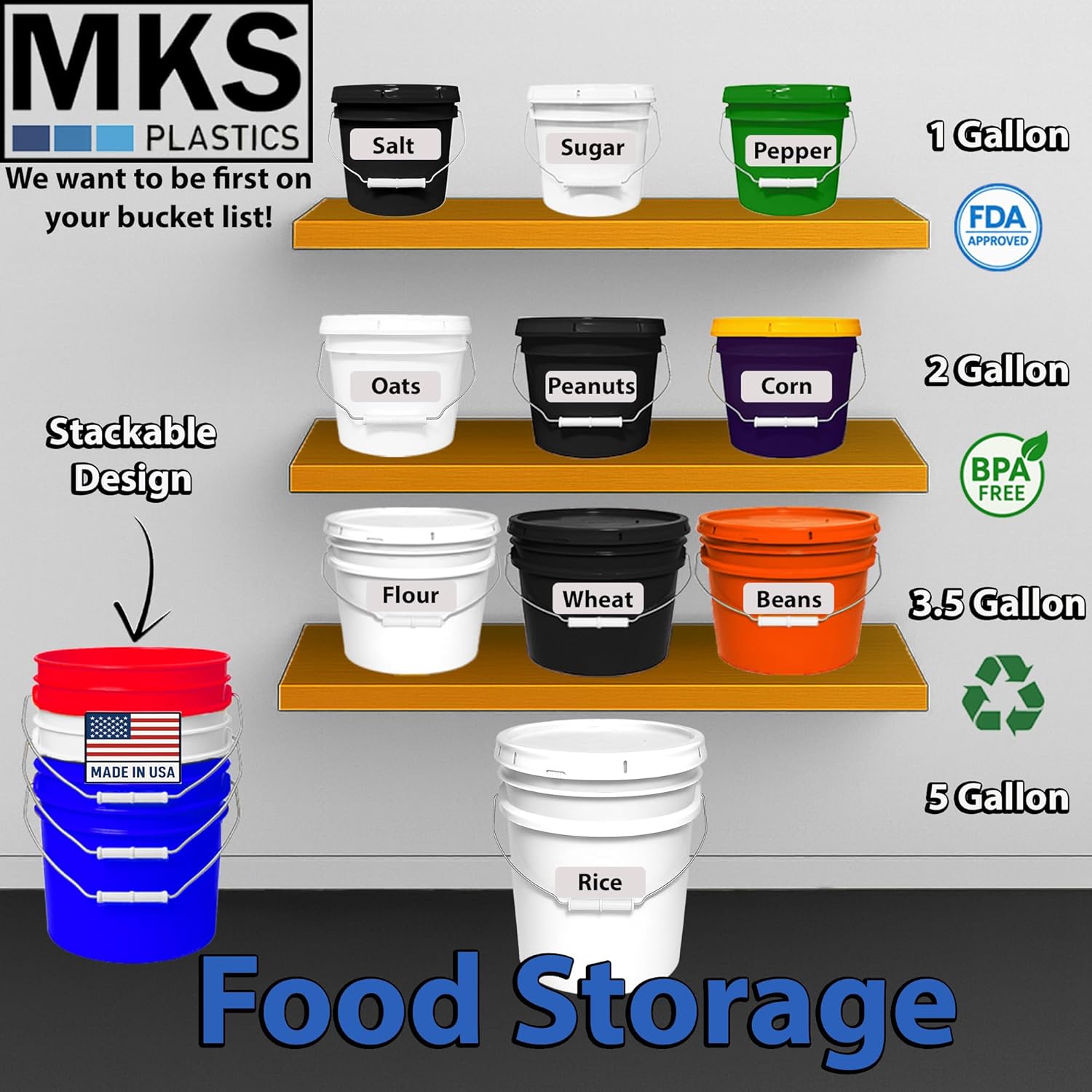 1-Gallon Bucket with Airtight Lid – Made in USA, Food Grade BPA Free Plastic, Heavy Duty Multi-Use, Metal Handle with Grip, Stackable Storage – Black, 1 Pack - Image 4