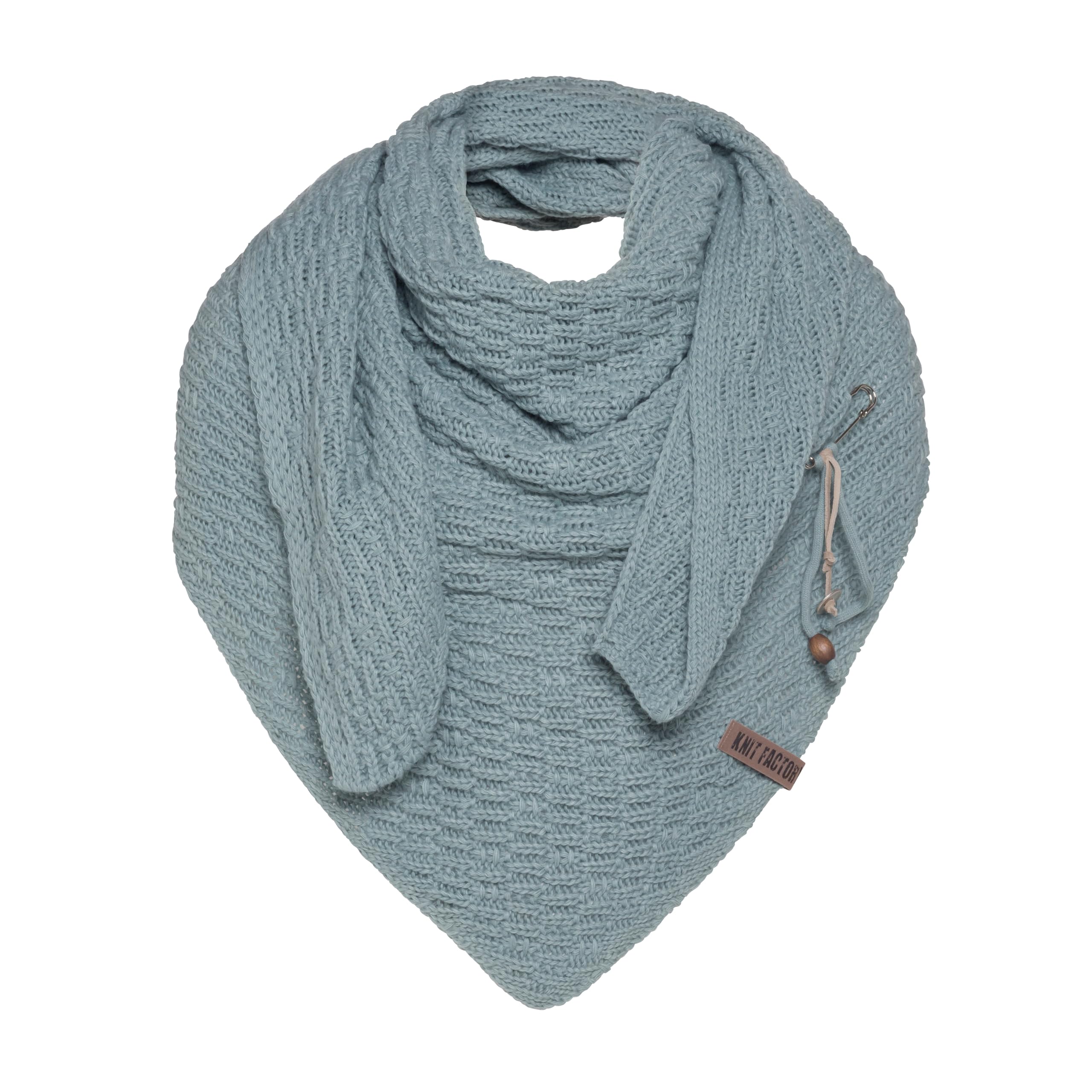 KNIT FACTORY - Dreiecksschal Jaida - Damen Strickschal mit Wolle - Hochwertige Qualität - XXL Schal - 190 x 85 cm - Stone Green