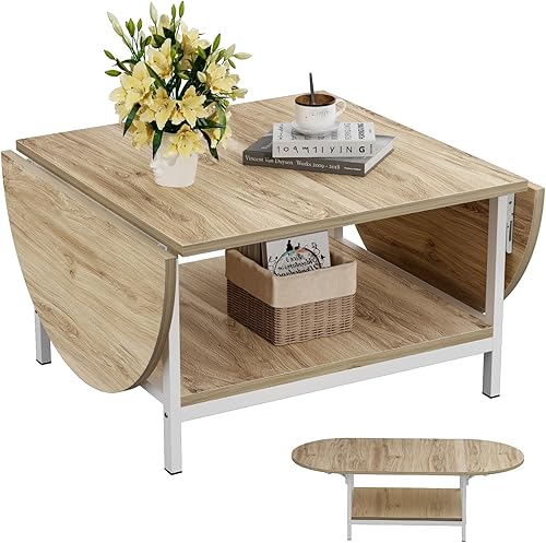 Miniatura 10 de SAYGOER - Mesa de centro plegable para sala de estar, mesas pequeñas de café con almacenamiento de 2 niveles, mesa central moderna de mediados de