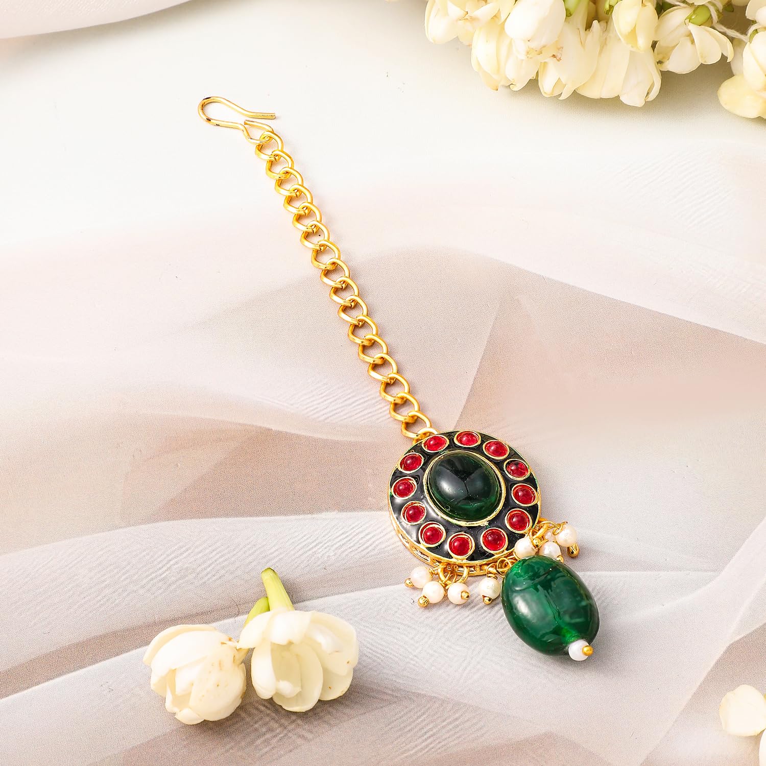 Rubans Juego de collar Maangtikka chapado en oro Kundan y perlas, regalo para mujeres y niñas