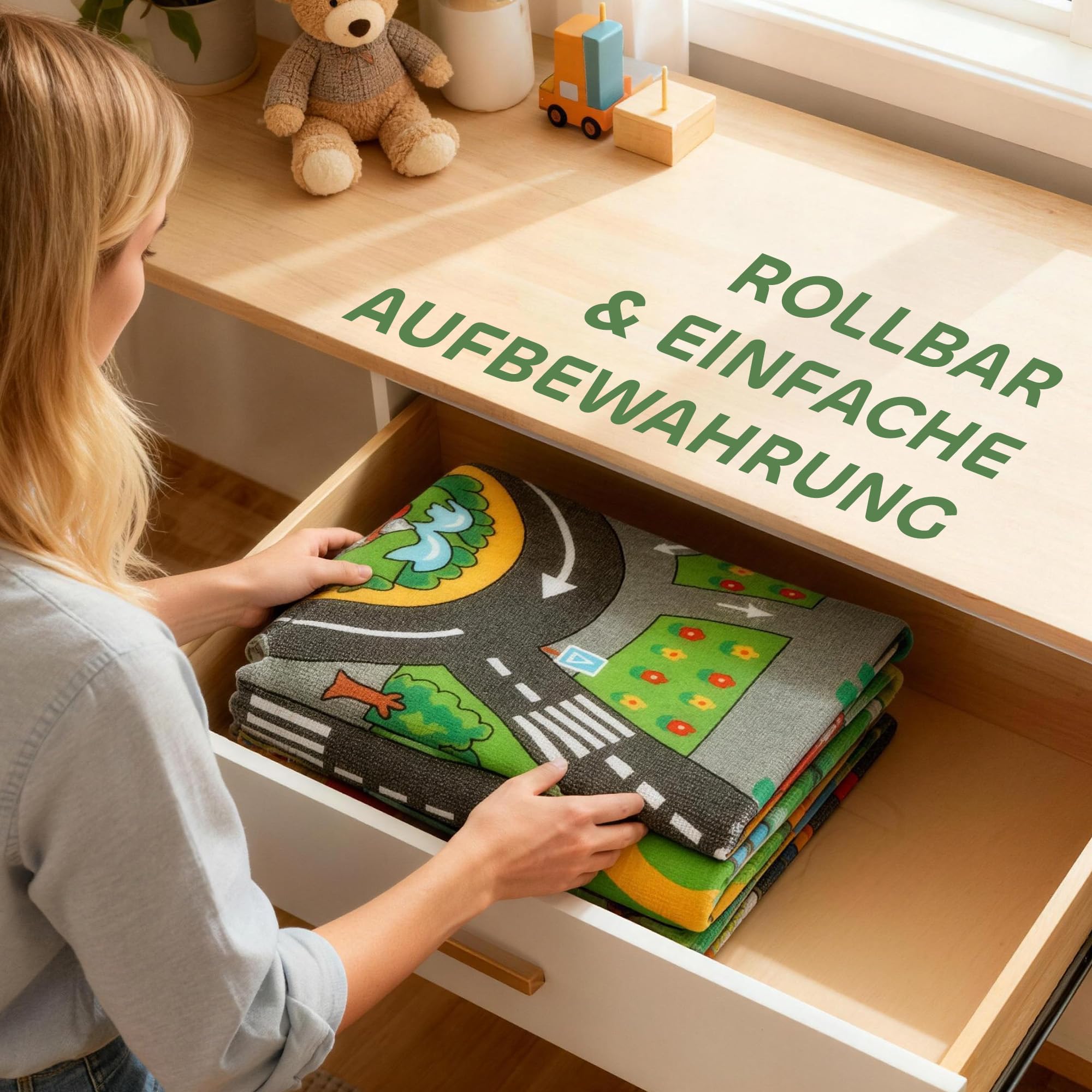 AIYAPLAY Kinder Spielteppich 200x150cm rutschfest im Stadtverkehr-Thema