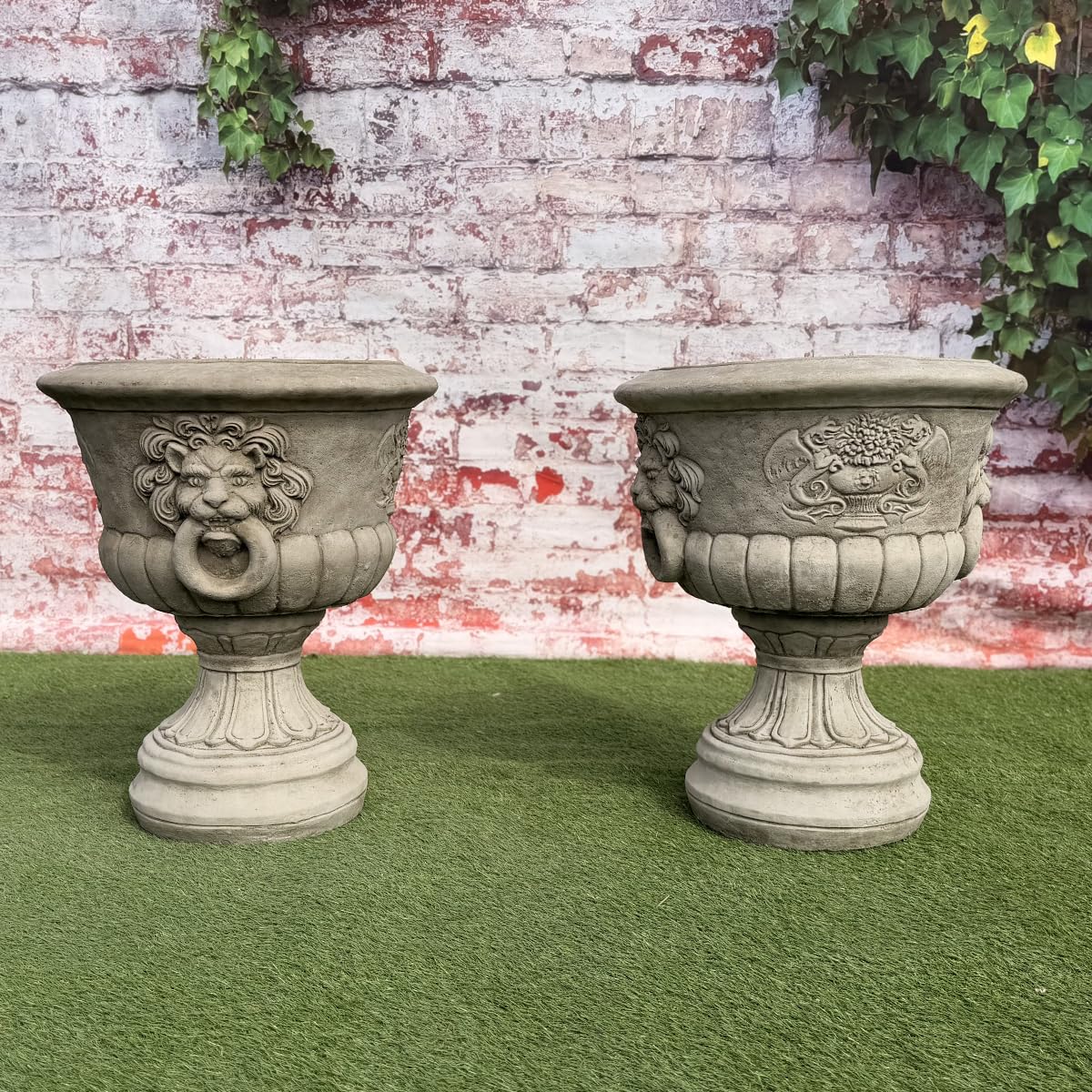 Garden Ornaments By Onefold Natural Onefold Large Stone Mythological Faun Garden Vase Urn | Detailed Hand Cast Stone Ornament | 45 Kg