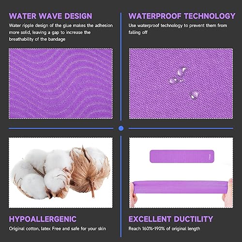 Miniatura 2 de Cinta de kinesiología sin cortar (2 rollos), cinta elástica de algodón original de alta calidad, sin látex, hipoalergénica, 2 pulgadas x 16 pies,