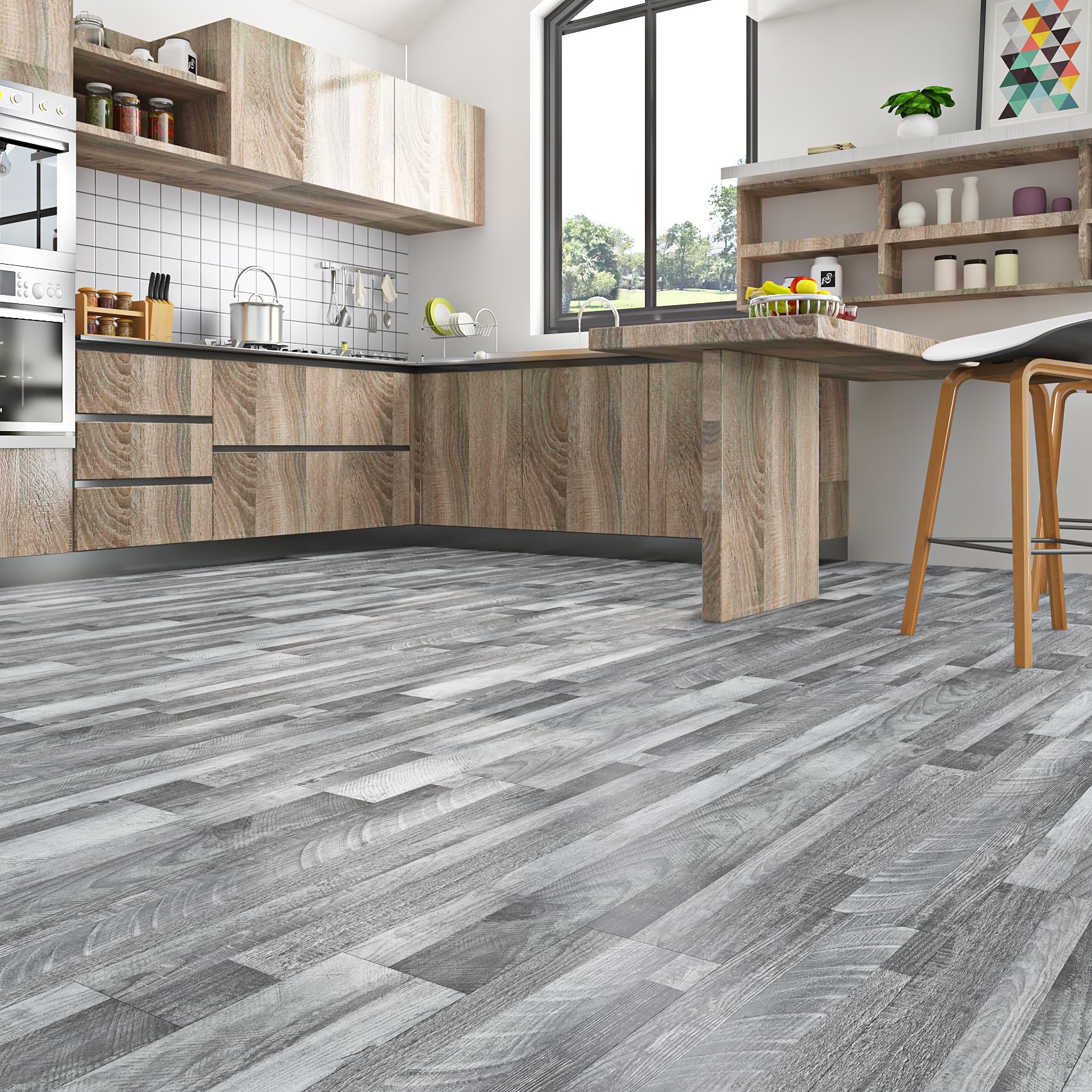 Livelynine Pavimento PVC Adesivo Effetto Legno - Listoni Finto Parquet 90x15CM Impermeabile Piastrelle Adesive Pavimento Bagno Cucina Pavimenti Adesivo per Interni Linoleum Pavimenti Salotto, 18 Pezzi
