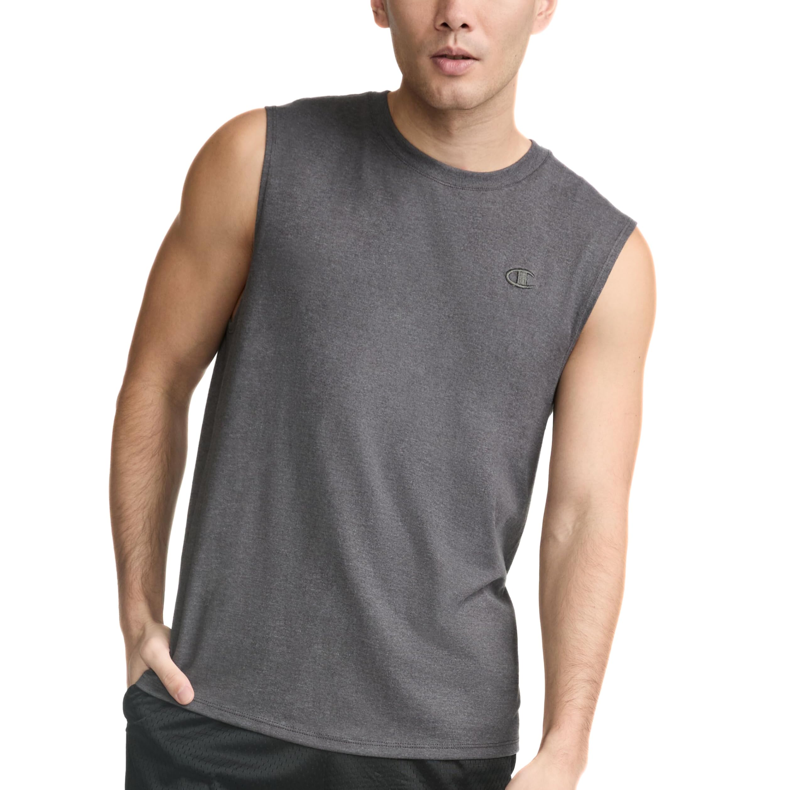 Champion Men's Classic Jersey Muscle T-Shirt, Granite Heather, XL