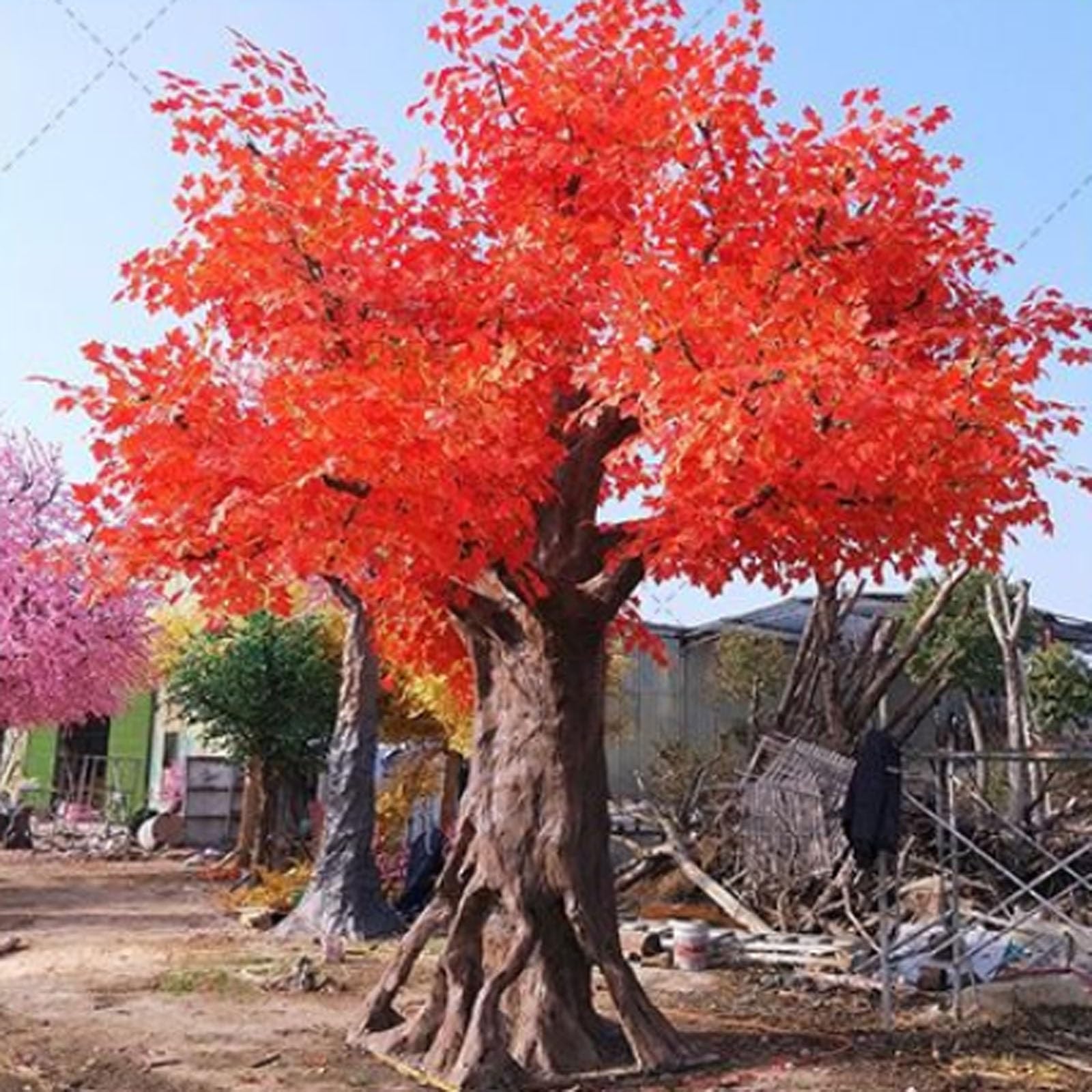 KIBONCY Artificial Red Maple Tree, Wishing Tree for Hotels and Shopping Malls, Outdoor Decor, Hotel Lobbies, and Corporate Display Window Landscaping(1.5M)