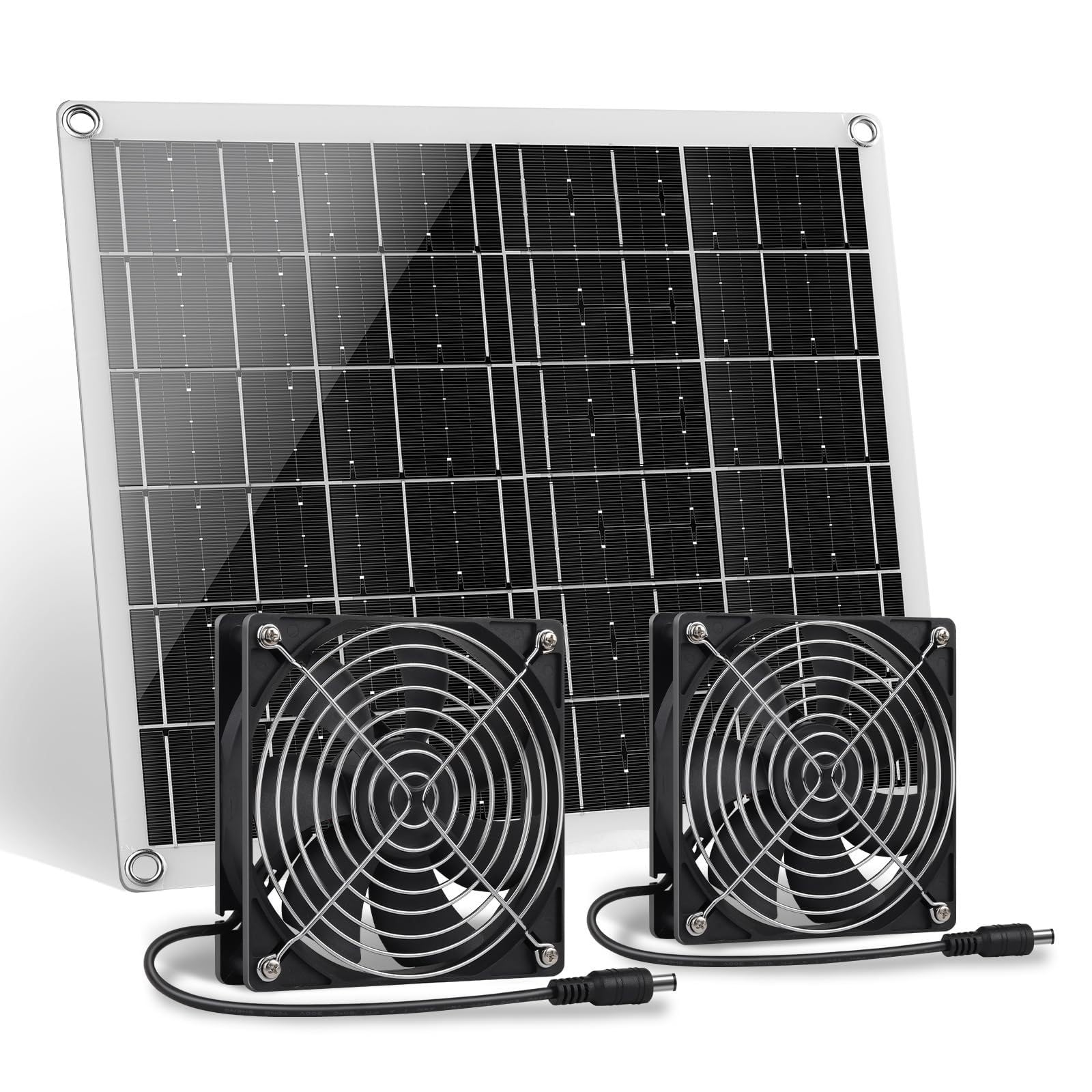 Ventilador Solar 15W ZINIKIF IP67 - 2 Ventiladores, Panel 28x28cm, Para Gallinero, Invernadero