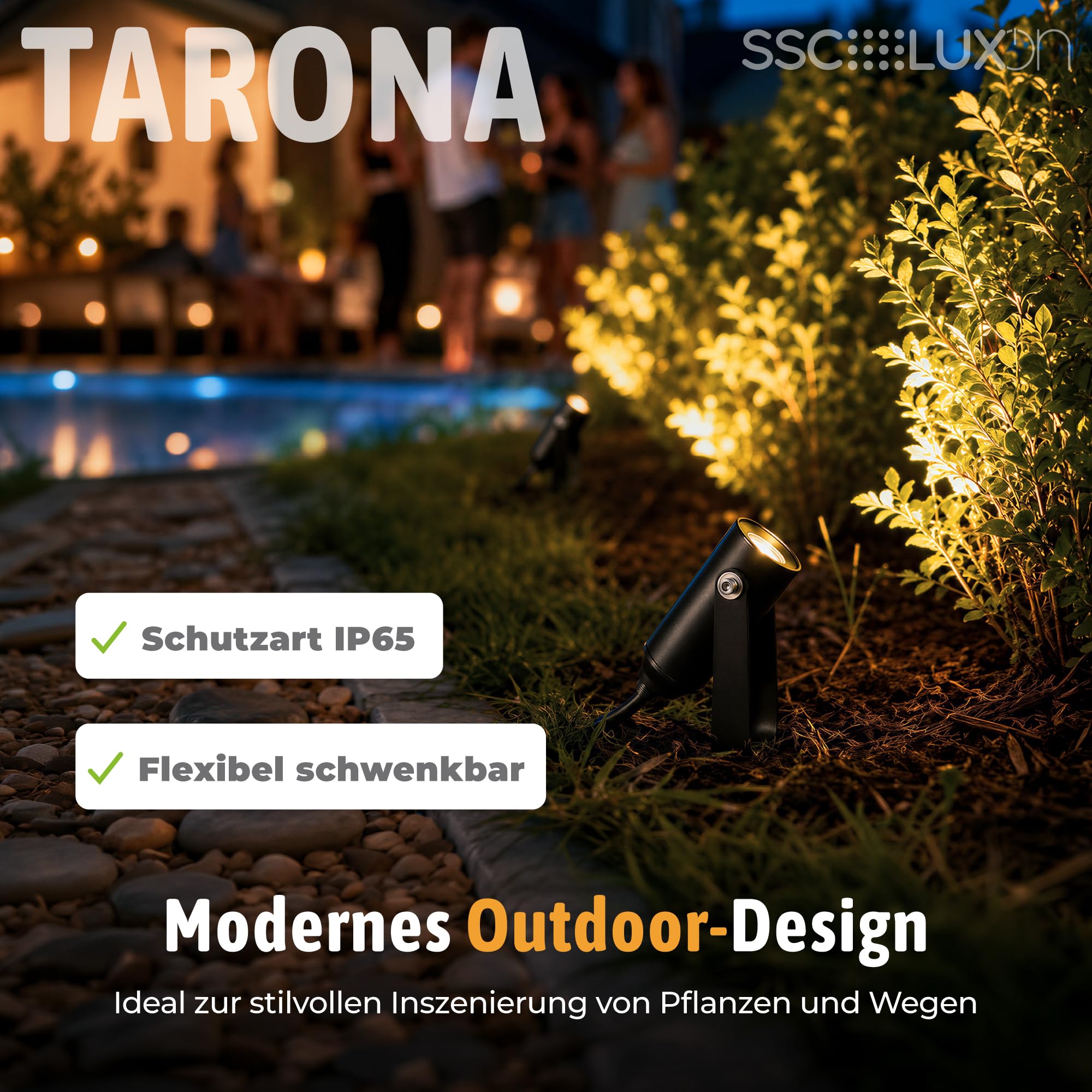 SSC-LUXon 6er Set TARONA Mini Gartenstrahler Ambientespot schwarz 2W warmweiß IP65 für Außen & Innen Carport Veranda Eingang