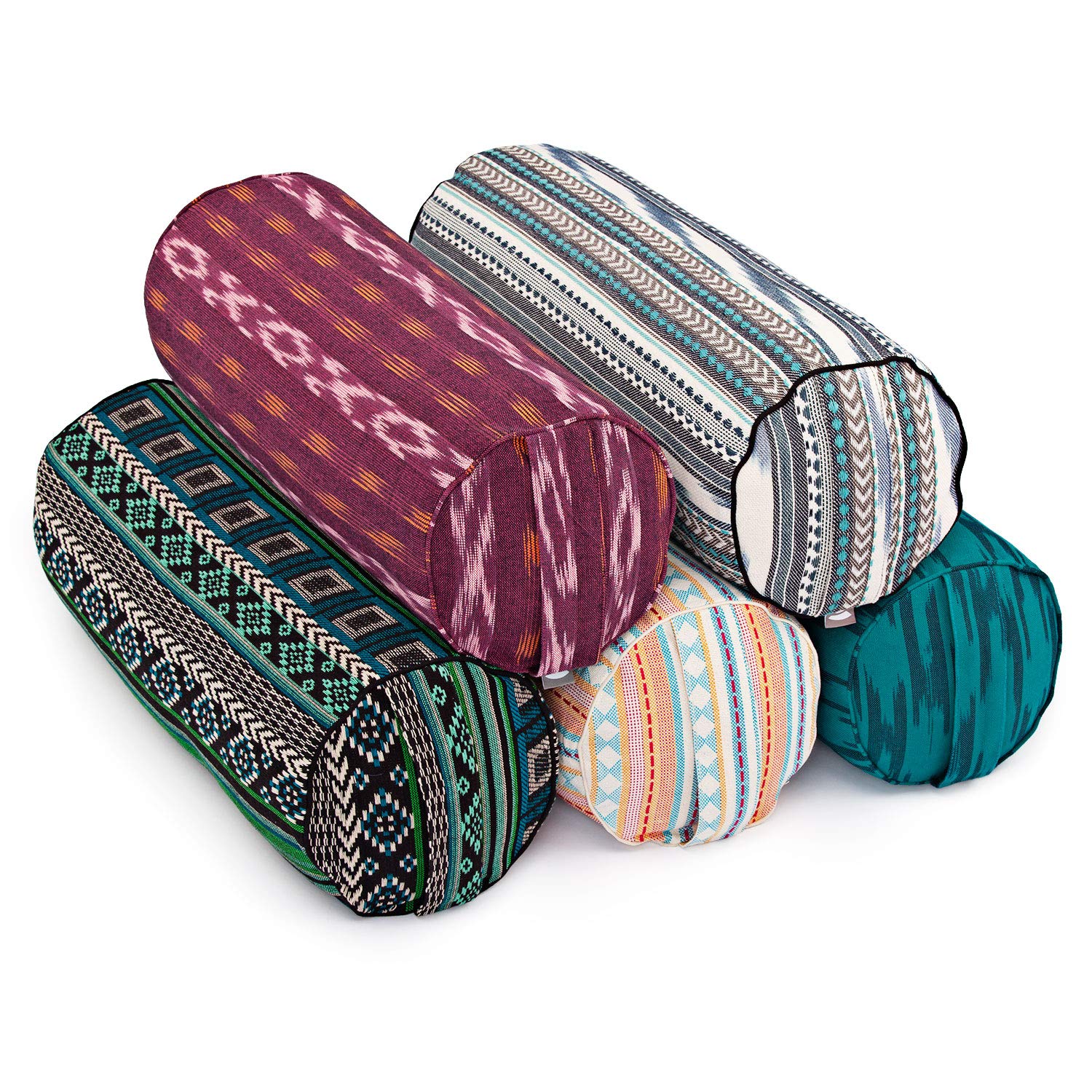 Bodhi Yoga Bolster Ø 23 cm | Ethno Collection | Yogarolle aus 100% Baumwolle | Dinkelfüllung aus Bio-Dinkelspelzen | Yogakissen für Pilates & Yin Yoga | Yogabolster aus Jacquard-/ Ikat-Webstoff