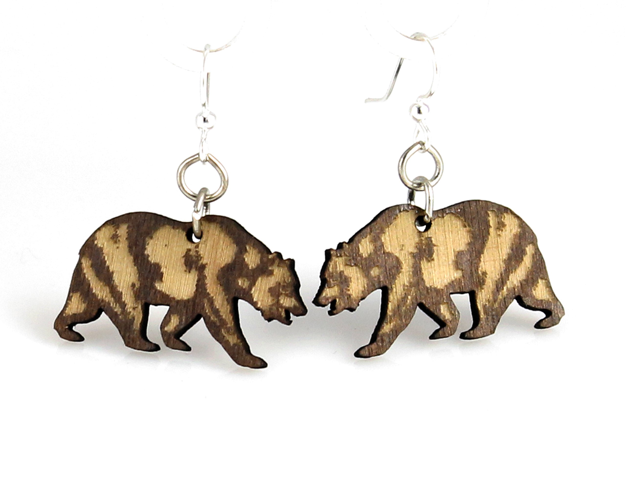 California Bear Earrings, Wood