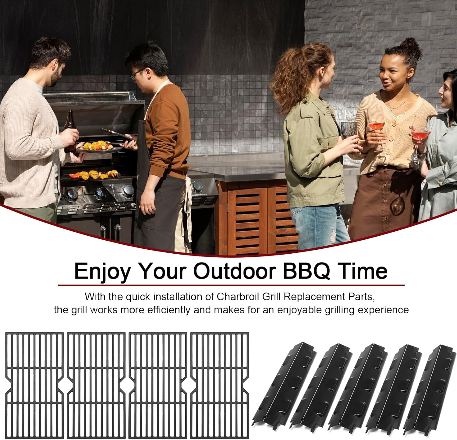 Hioruce Grill Replacement Parts for Charbroil 6 Burner 463230515 463230514 463239915 463230513 463230512, 4 Burner 463441514 461442114 463440109, Burners, Heat Plates, Grill Grates, Igniters