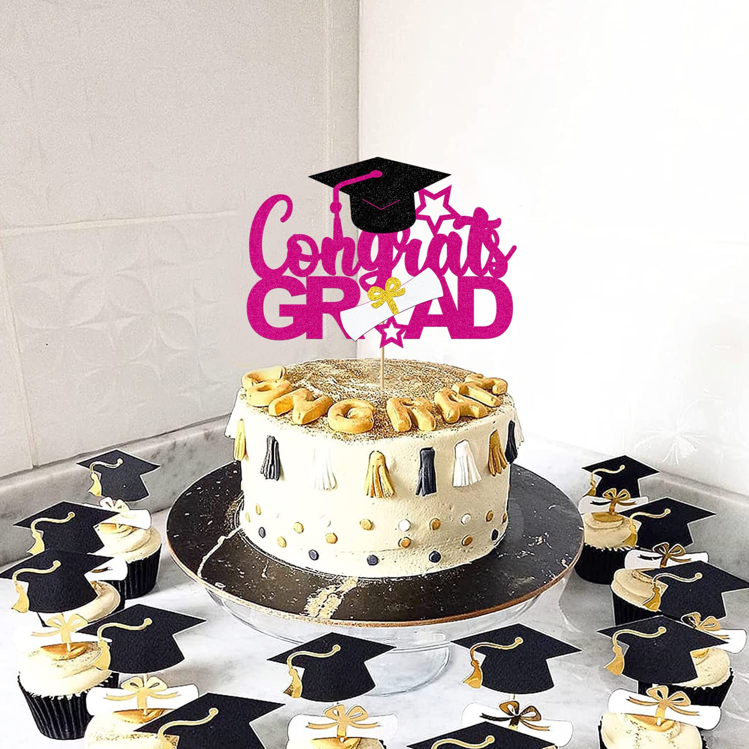 Decoracion Fiesta Graduación Adorno Para Tarta De Graduación 2024, Adorno Para Tarta Con Pancarta Graduacion