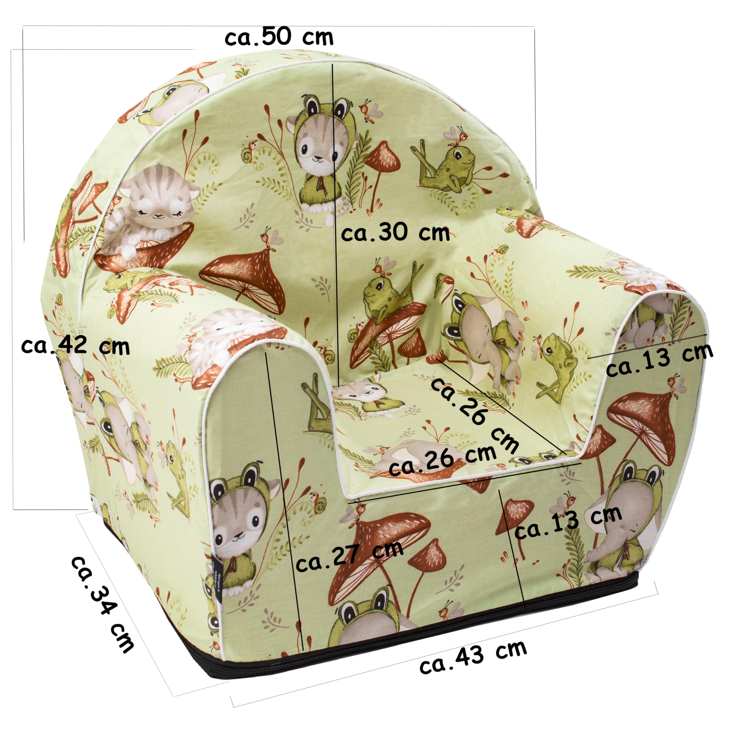 PinkZebra RIVESTIMENTO PER POLTRONA per Bambini in Gommapiuma, Rivestimento per Poltrona, Dimensioni: 51 x 34 x 42 cm, Seduta: 26 x 26 cm, Ecotex Standard 100, Rana & Amici