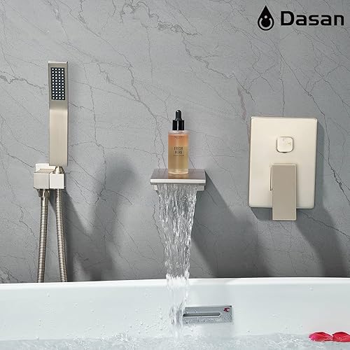 Miniatura 7 de DASAN SA-TF01WH-BN - Grifo de llenado de bañera en cascada con ducha de mano, moderno grifo de bañera de níquel cepillado con válvula de alto caudal