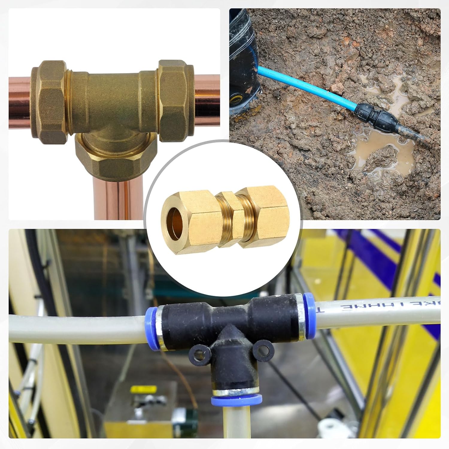 uxcell 2Pcs Brass Compression Tube Fitting, 12mm Tube OD Connector, NPT Thread Compression Union Connectors & Compression Sleeves Ferrules, Brass Straight Coupling Adapter