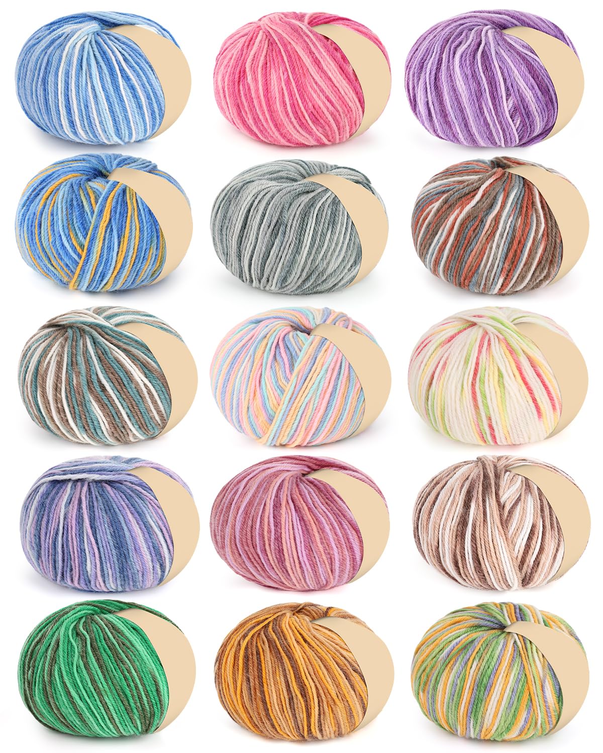 Coopay Wollgarn zum Häkeln & Stricken, 15 Knäuel Premium Wollgarne | Wollmischgarn, 60 % Wolle, 40 % Polyester, 50 g, 129 m, #3 DK-Garn für Kleidung, Schals, Decken, Schals (Mehrfarbig B)