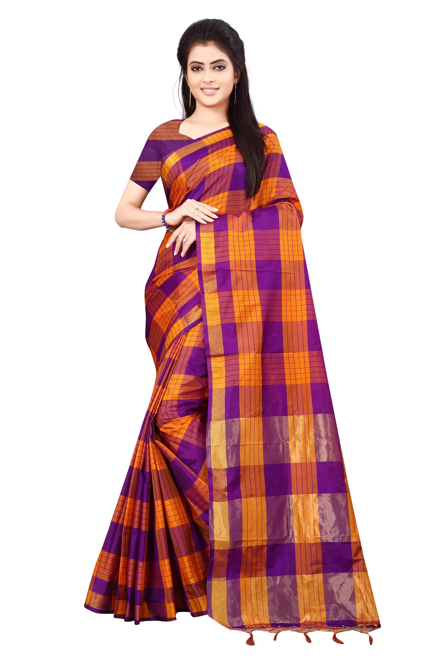 Sari de mezcla de algodón de mujer morado ropa tradicional india elegante 5
