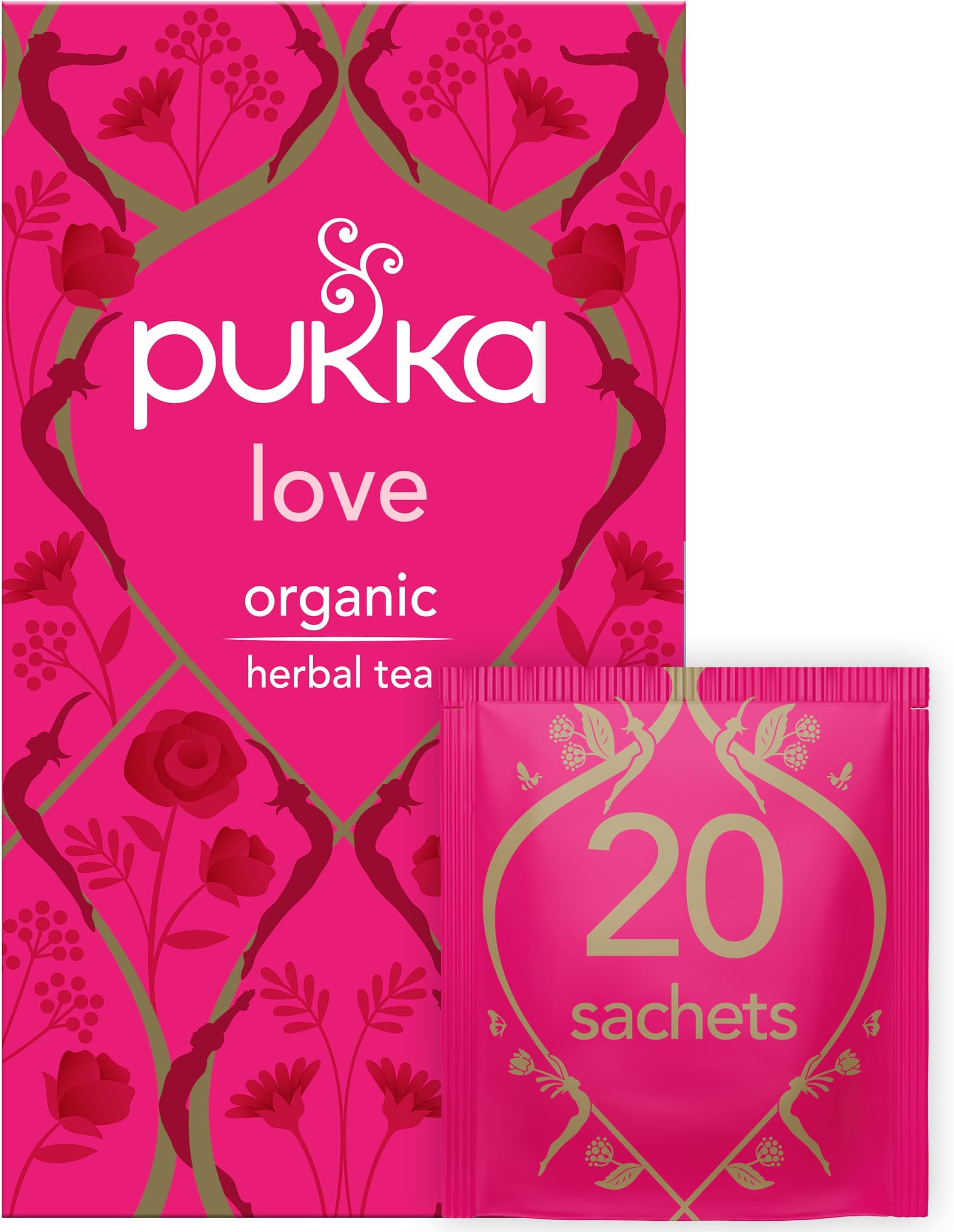 Pukka Herbal Teas Love Organic Rose Chamomile and Lavender Tea - Caffeine Free - 20 Bags