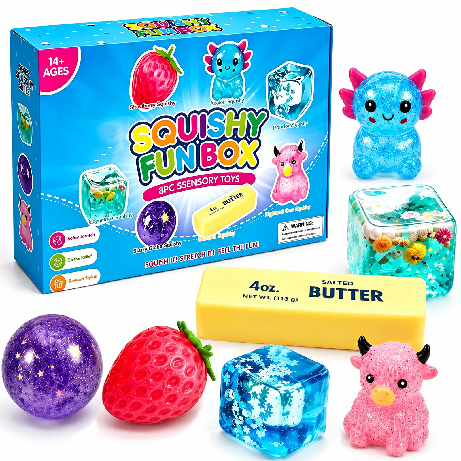 8PCS Squishy Box Fun Set Pack, Squishy Box Set Cute Butter, Strawberry
