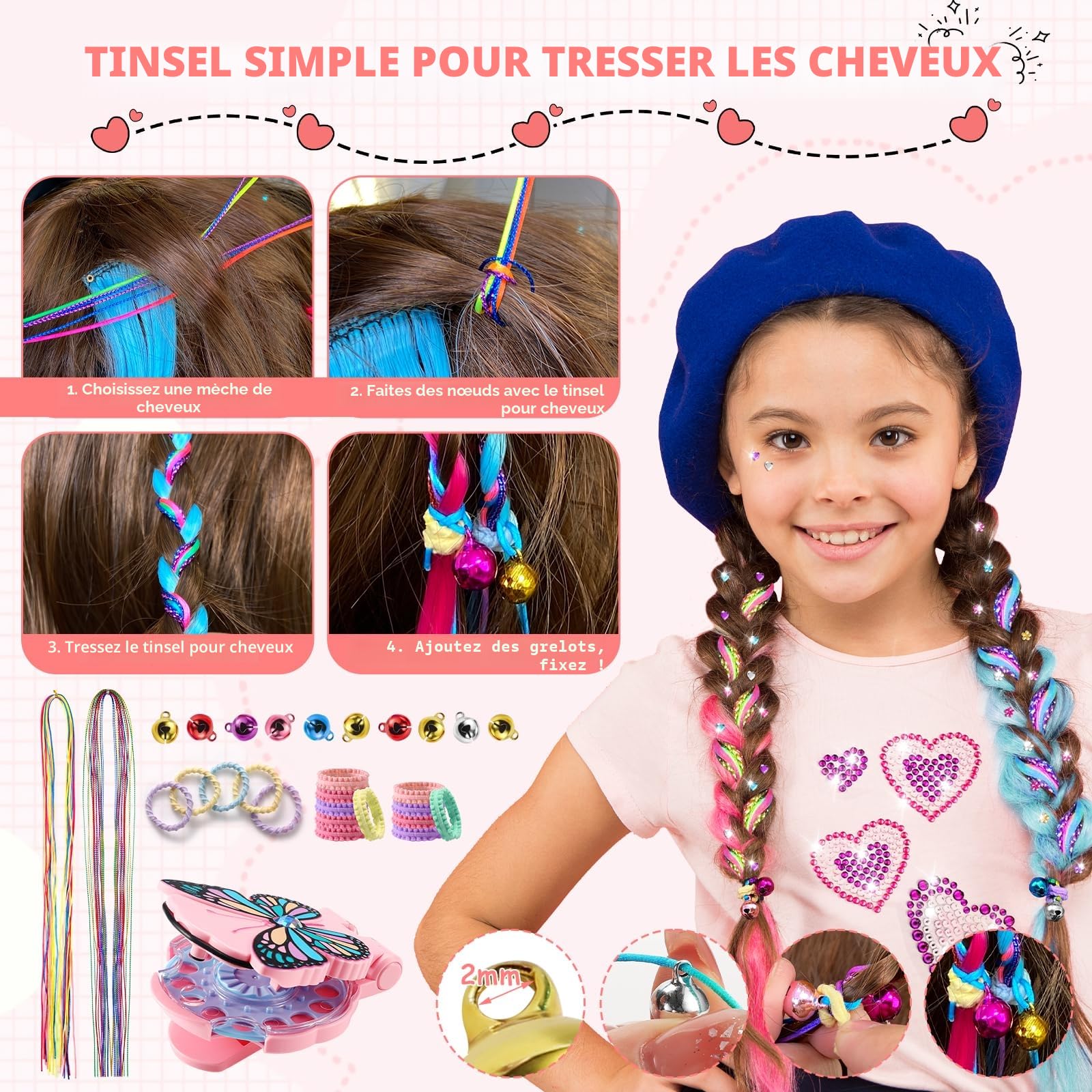 SEMKOTREE Machine à Strass pour Cheveux avec 630 Gemmes et Extension, Hair Bedazzler, Bijoux Paillettes Diamond Styler Kit, Cadeau Fille 6 Ans