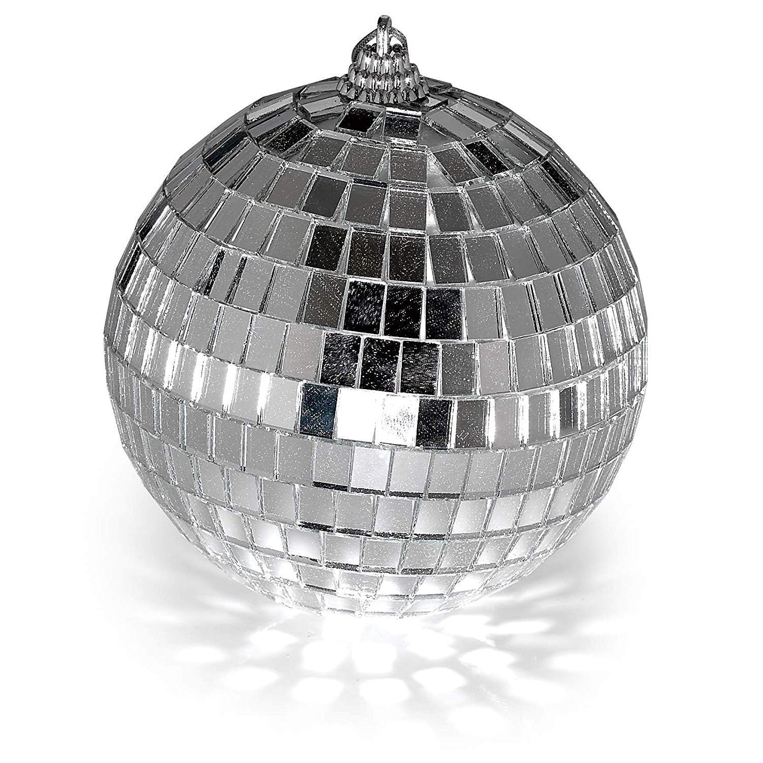 APSAMBR Mirror Disco Ball with Attached String for Hanging Ring, Reflects Light, Party Favor, 4" (Single)