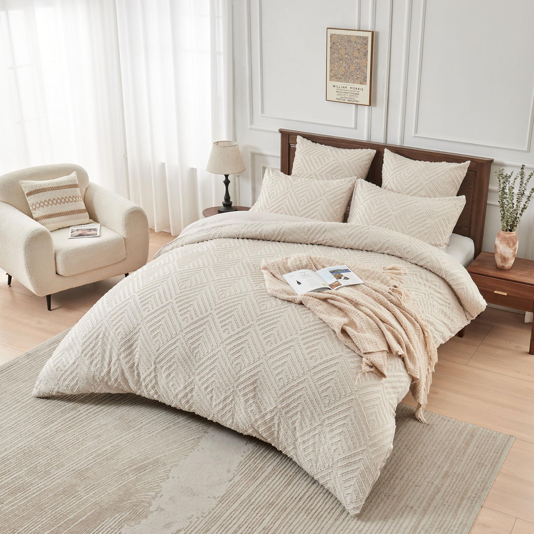 Ropa de cama Boho de 220 x 240 cm, diseño geométrico bohemio, estilo bohemio, moderno, de microfibra suave, juego de 3 piezas con cremallera y 2 fundas de almohada de 80 x 80 cm