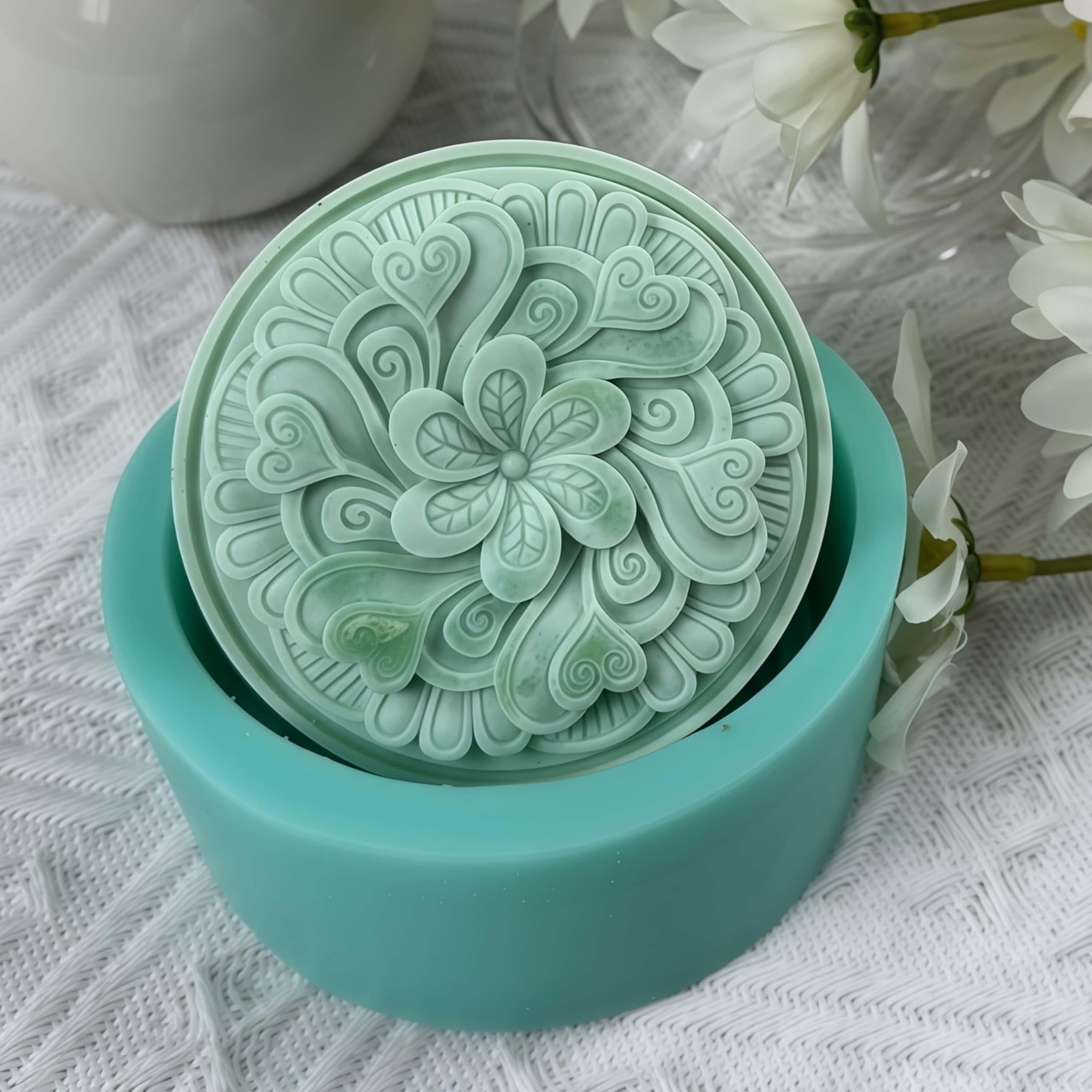 Molde de jabón de plumas de pavo real, moldes redondos de silicona para jabón natural, cera perfumada, pastel, molde difusor de yeso aromático