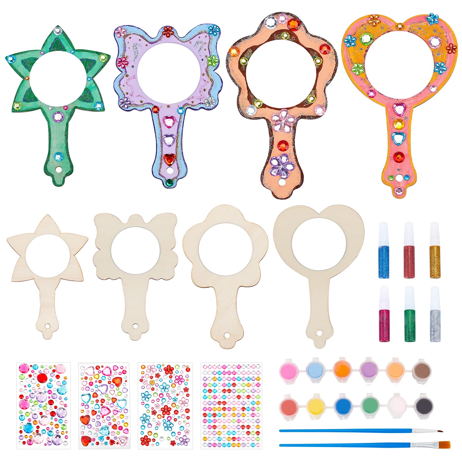 Geetery 20 Specchi Infrangibili Per Bambini A Forma Di Sirena (Cuore E Ovale) - Kit Fai Da Te Con Adesivi Strass Per Feste Principessa, Blu