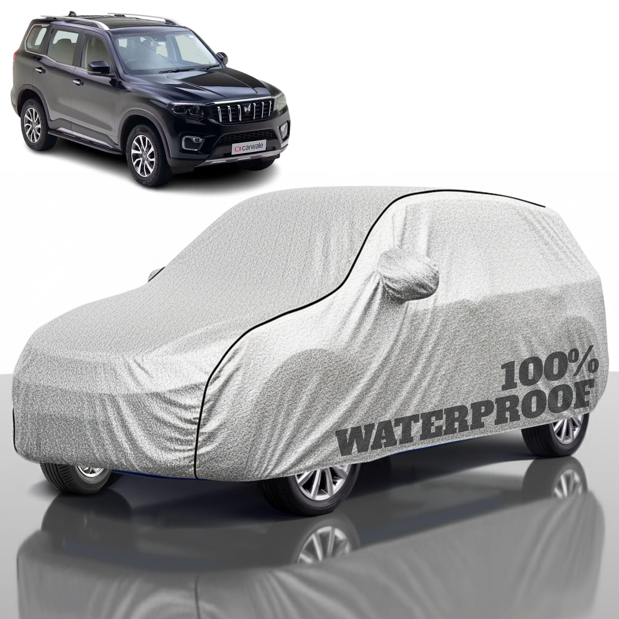 Premium Polyester Car Cover Scorpio N All-Weather Protection from Rain, Dust &amp; Sun | UV Resistant Fabric | Full Body Secure Fit for Outdoor &amp; Indoor Parking Silver