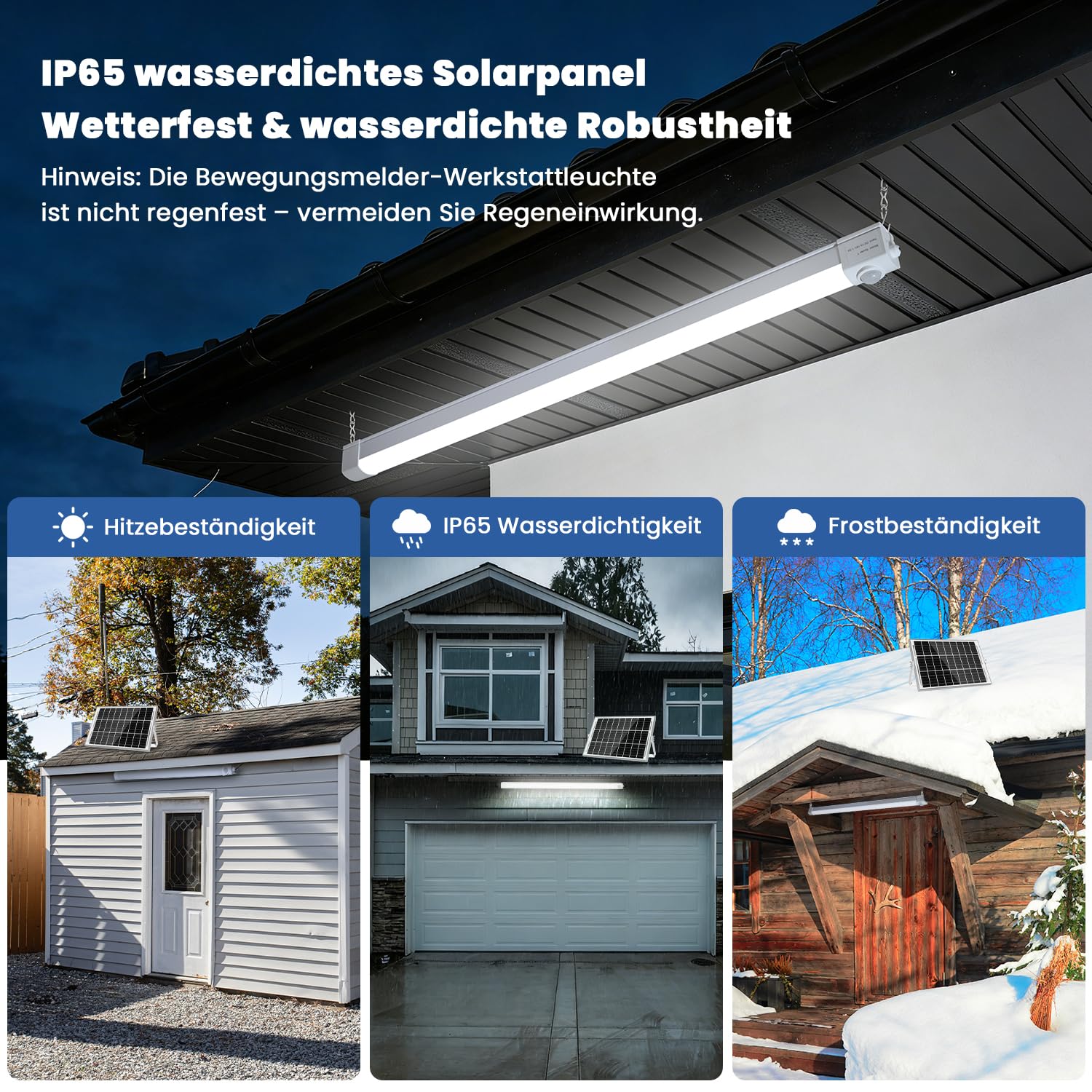 SHUNLEE Solarlampen für Außen mit Bewegungsmelder, 20W 10000mAh LED Röhre IP65 Solar Werkstattlampe, Sensor & Dauerlichtmodus mit 2,4G Remote, LED Deckenleuchte für Shed, Carport, Garage (2, 86CM)