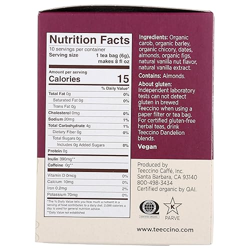 Miniatura 2 de Teeccino té de hierbas  Nuez de vainilla  Té de achicoria asado  Sin cafeína  Sin ácidos  Alternativa de café achicoria prebiótica