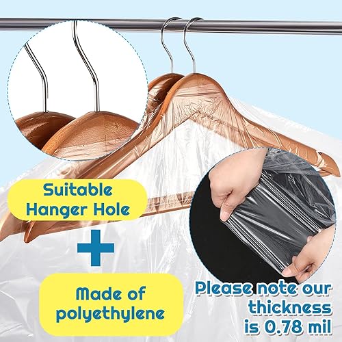 Miniatura 3 de Patelai 40 bolsas de ropa extra largas de 7240 pulgadas para vestidos, bolsas de limpieza en seco para colgar ropa, tintorería, ropa de plástico