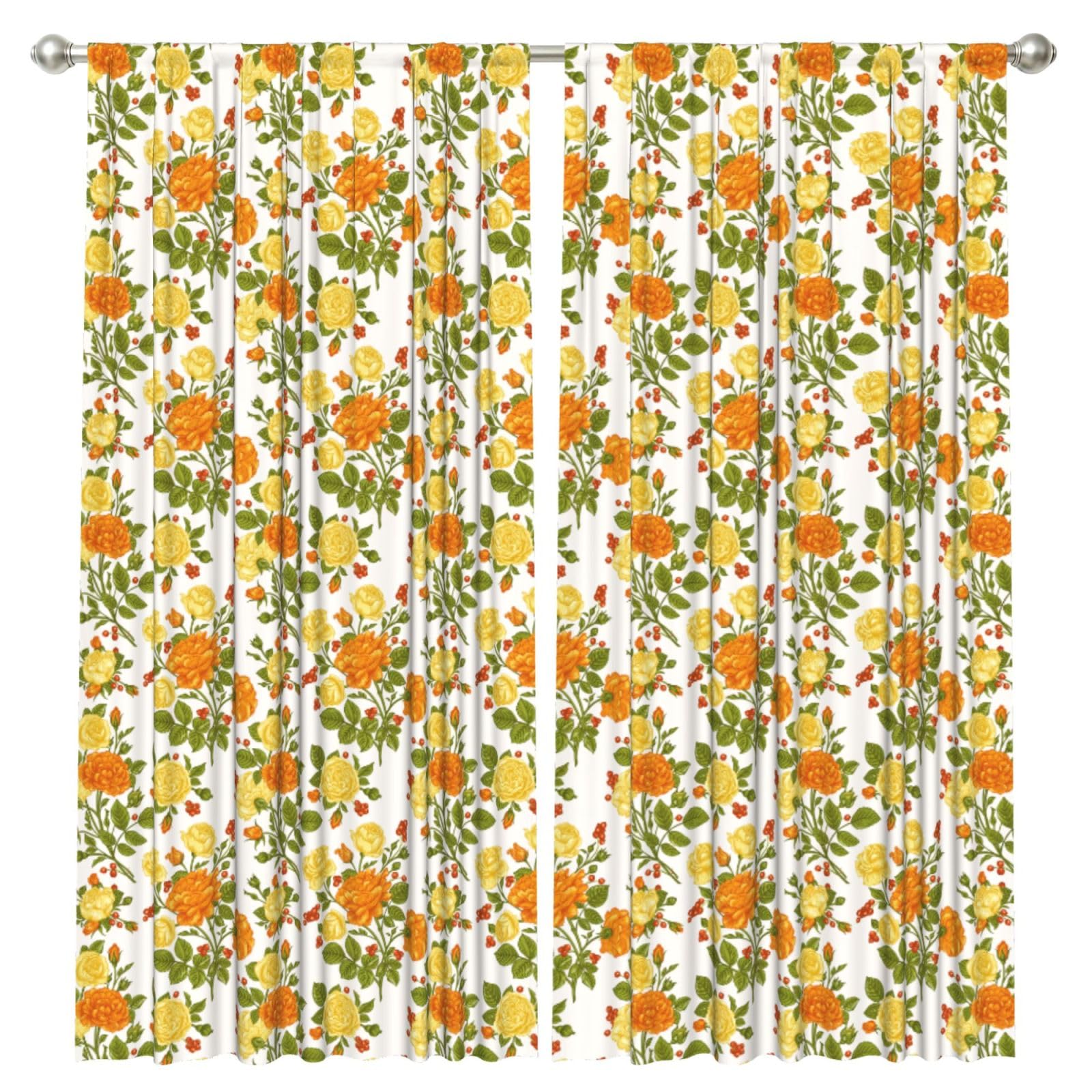 InOmak Yellow Flower Peony, 2 Panels Window Curtains 52 x 84 Inch Blackout Curtains for Living Room Bedroom