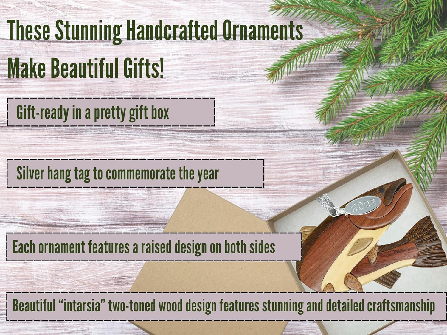 Steelhead Rainbow Trout Fishing Christmas Ornament 2026 Two-Tone Wood Christmas Ornament, Intarsia Design, Trout Ornaments, Trout Christmas Ornaments, Fishing Ornaments, Comes in A Gift Box - Image 5