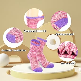 Girls Socks, 6 Pairs Mid Calf Crew Socks for Girls 1-14 Years Old